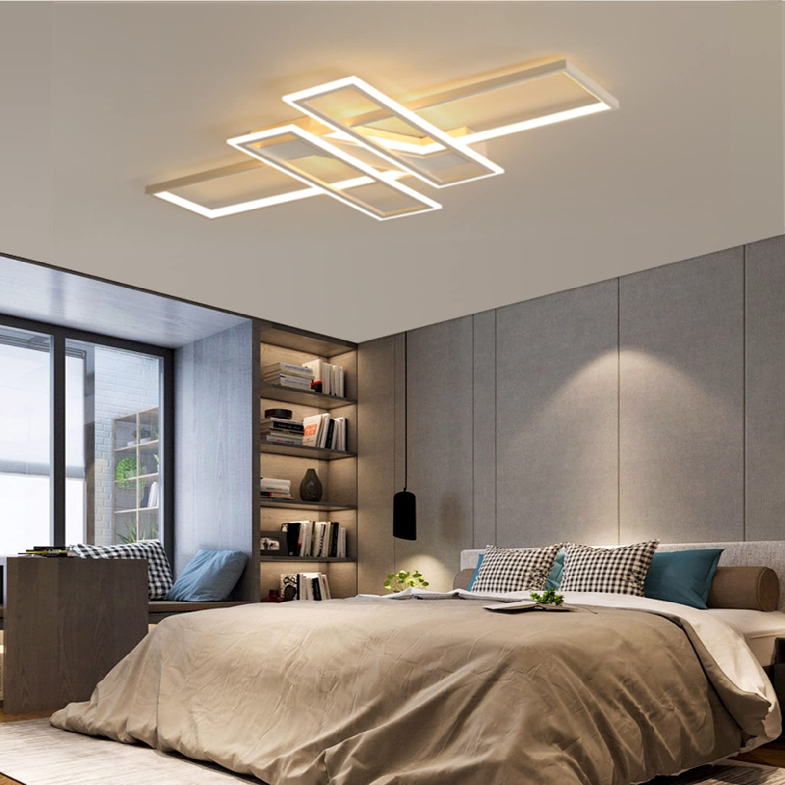 Fbfc Modern Led Ceiling Lights Fixture, Dimmable Close To Ceiling Light, With Remote Control Diningroom Lamp, Flush Mount Geomet