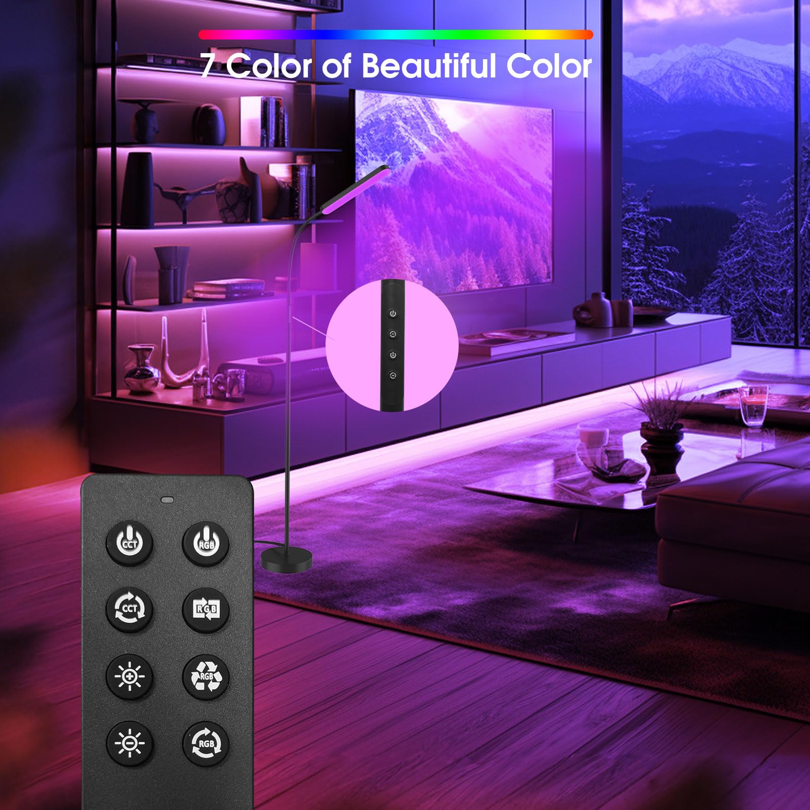 Wio-Mio Floor Lamp, Rgb Color Changing Dimmer Bright Led Floor Lamp With Stepless Adjustable 3000K-6000K, Smart Remote Control Modern Standing Floor Lamp For Bedroom, Reading, Gaming Room