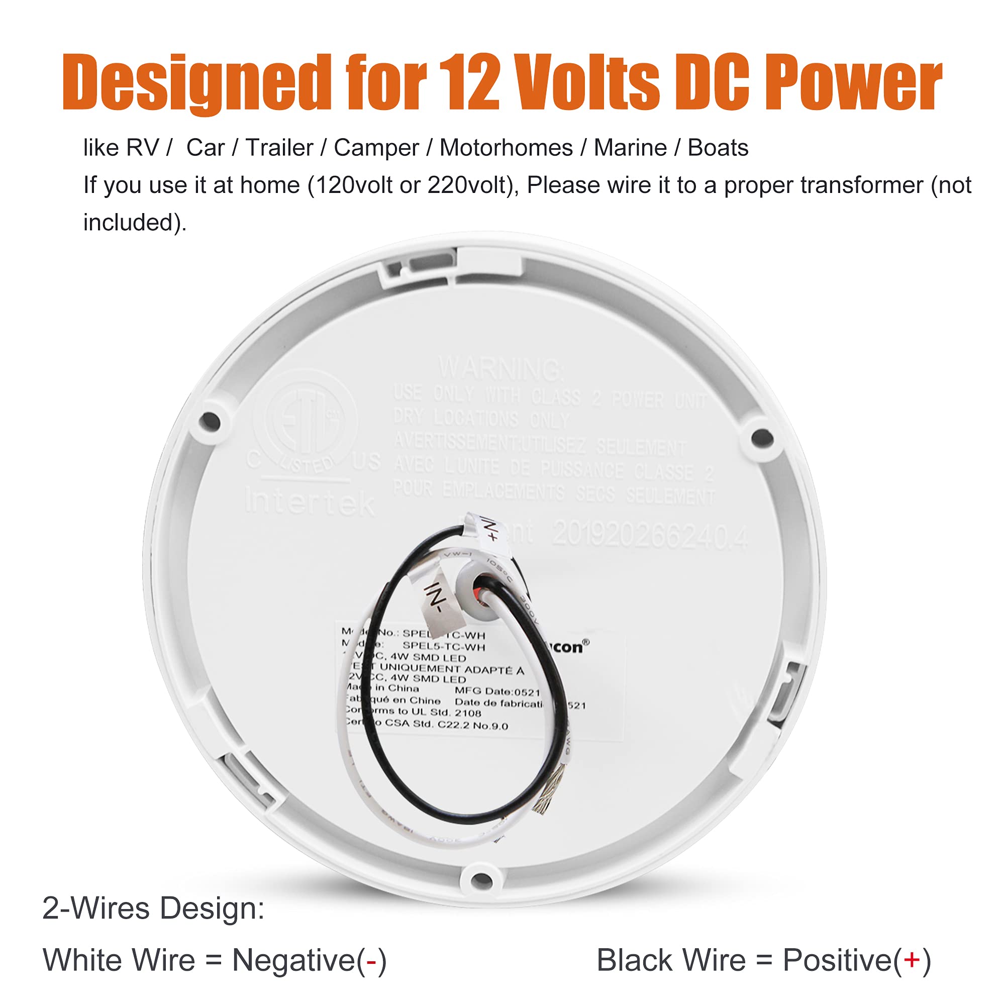 Facon 5-Inch LED RV Panel Light, Touch On/Off Switch, 2 Color Temp 3000K/4000K, White, Plastic, Model: Facon-xxxx