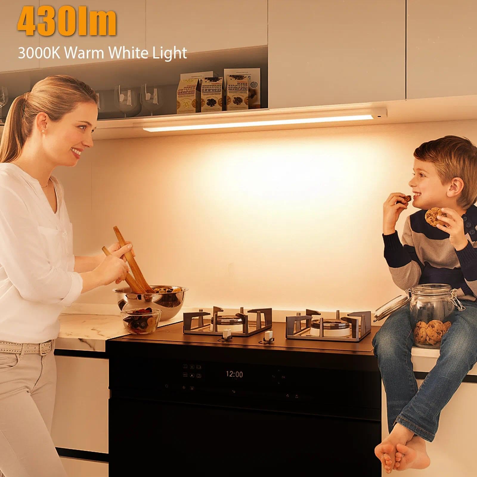 MYPLUS 16 Inch Under Cabinet Lights, Dimmable LED, 3000K Warm White, Plastic, Model GG111-3K, Perfect for Kitchen, Closet, and Desk
