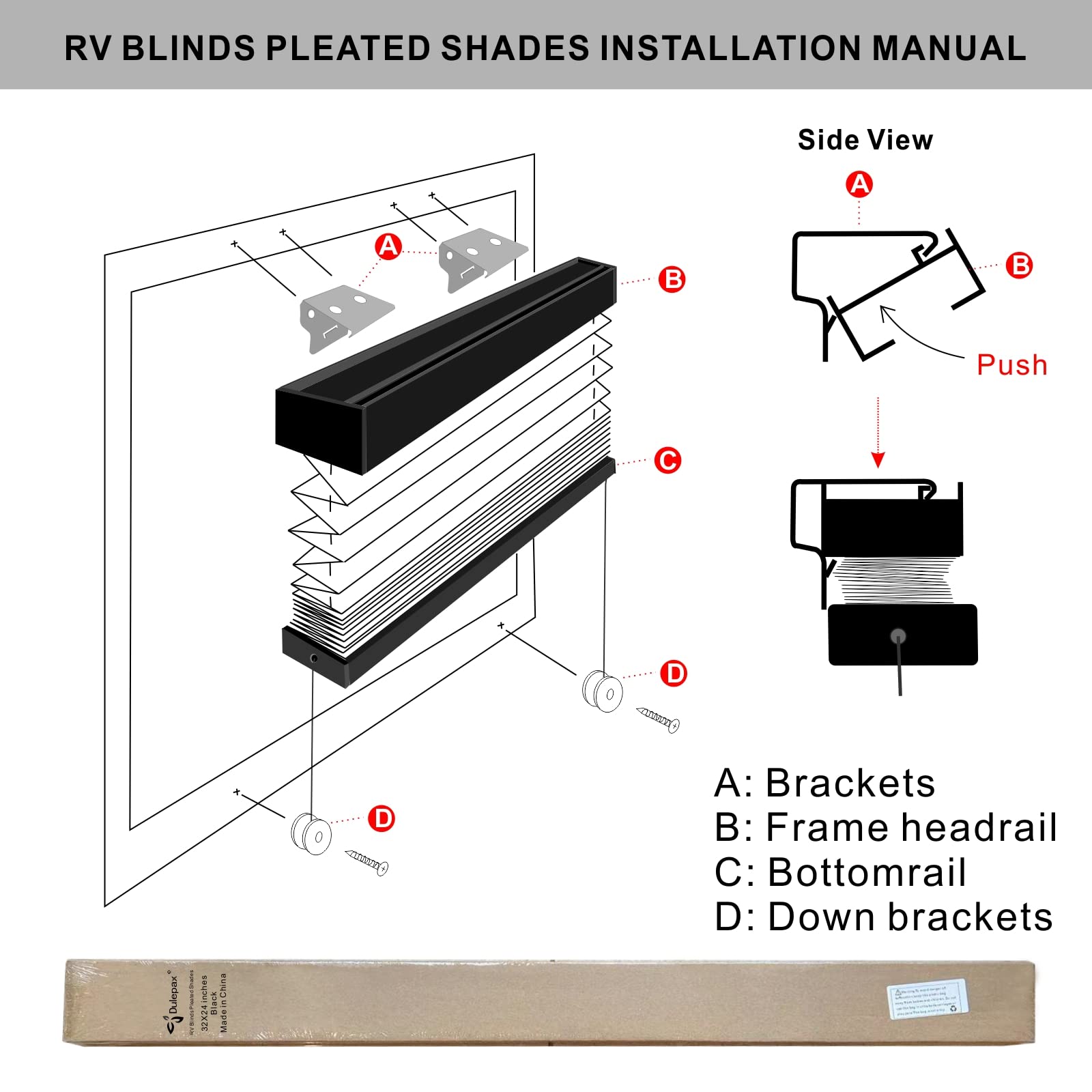 Dulepax Rv Blinds,Rv Pleated Shades,Rv Blinds Pleated Shades, 26'' W X 38'' L Black Rv Window Shades,Camper Blinds,Rv Window Bli