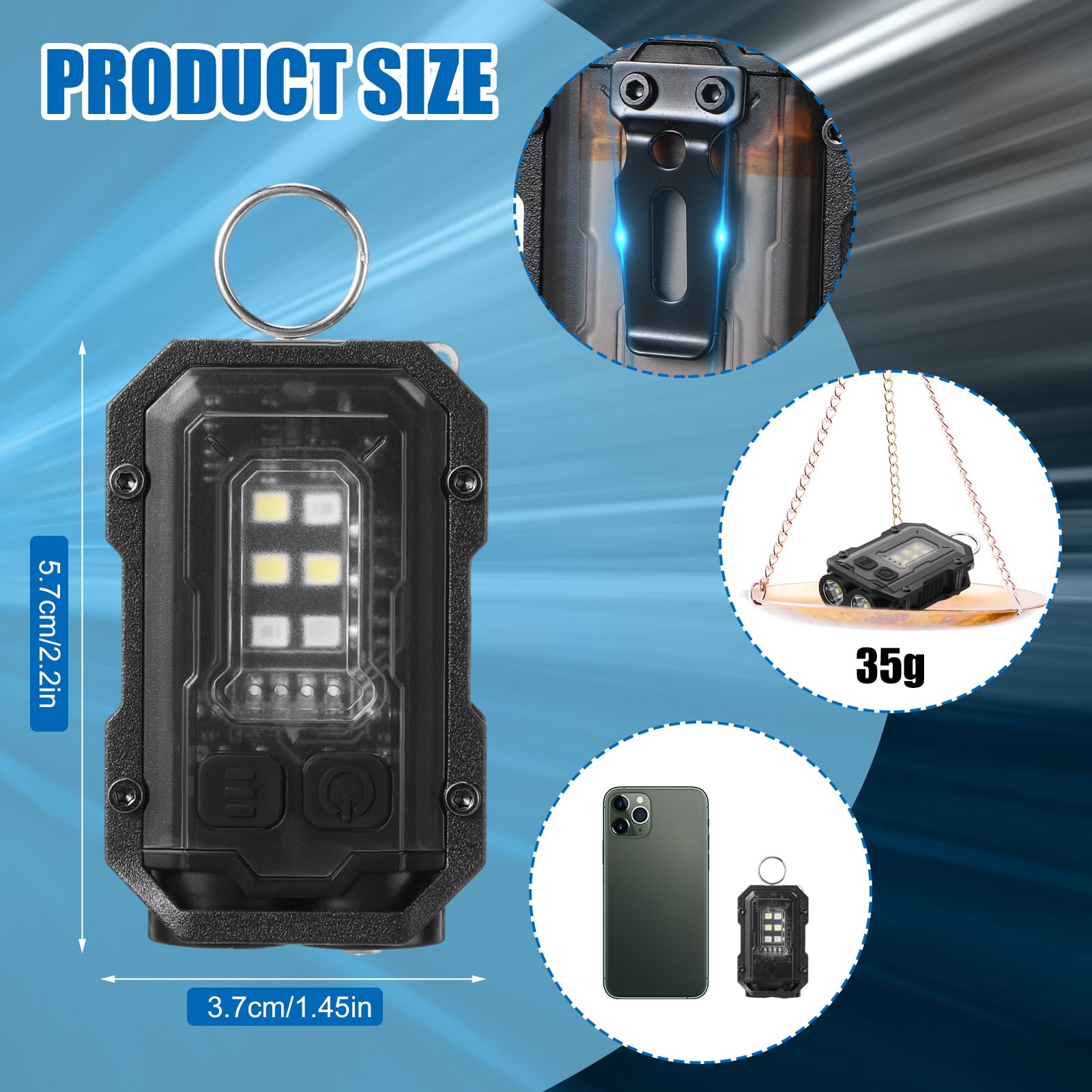 Rossesay 3 Pcs Mini Edc Flashlight Rechargeable Small Keychain Flashlight With White Red Blue Light, 800 High Lumens Pocket Usb