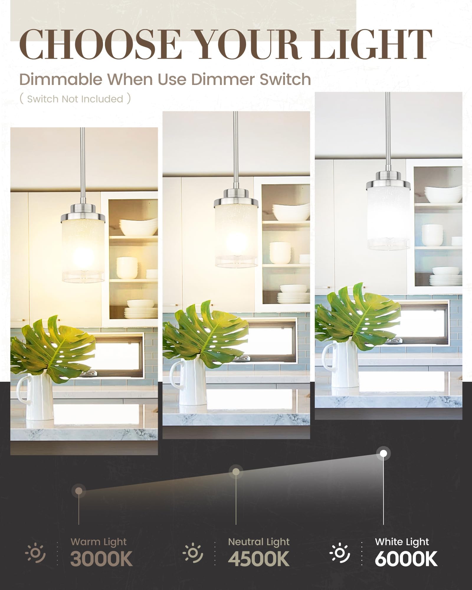 Tengxin Modern Pendant Light For Kitchen Island, Brushed Nickel Hanging Ceiling Light Fixture,Farmhouse Pendant Lighting For Din