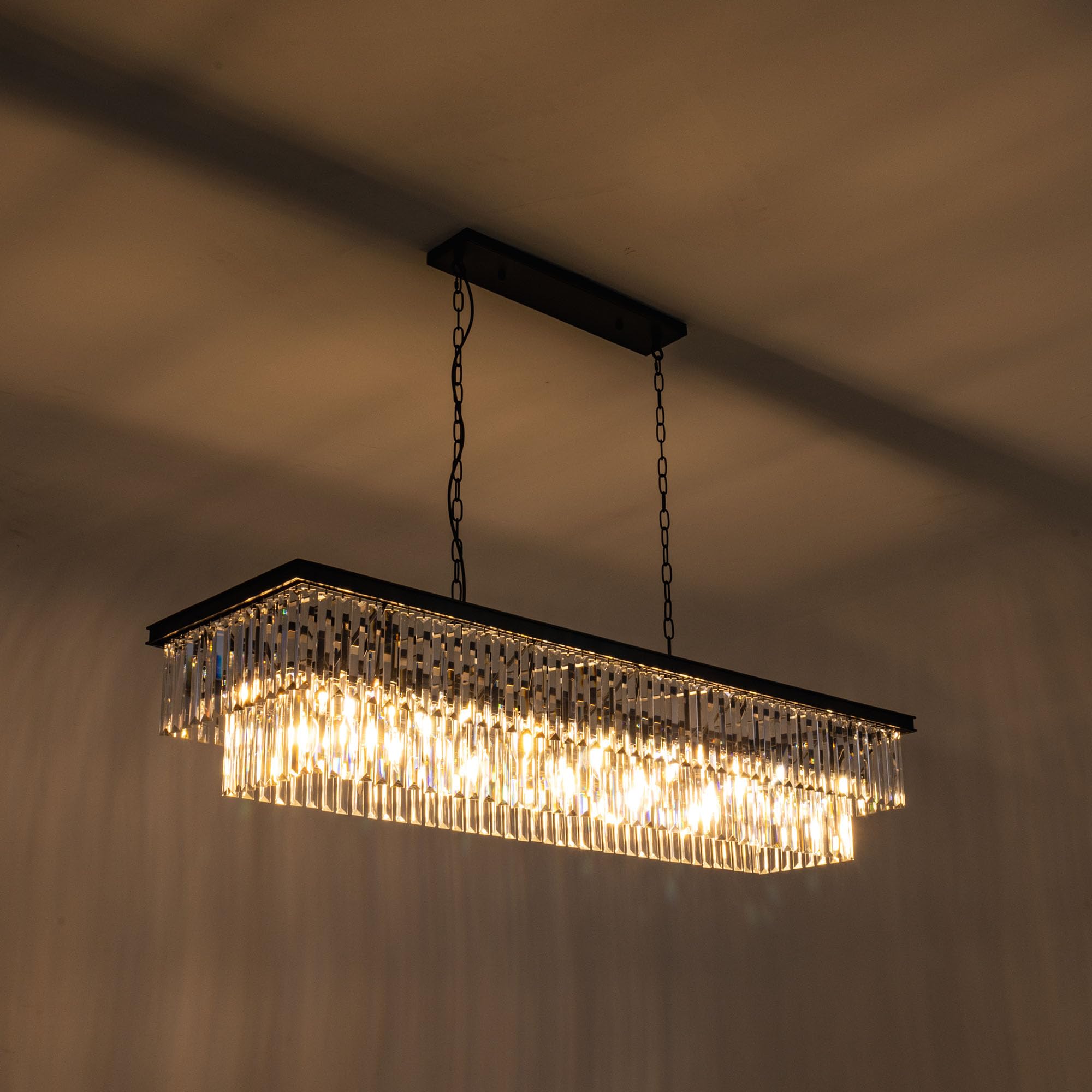 Wellmet 57-Inch 13-Light Black Crystal Chandelier, Metal Modern Ceiling Fixture for Dining Room, Kitchen Island, Living Room, Bedroom