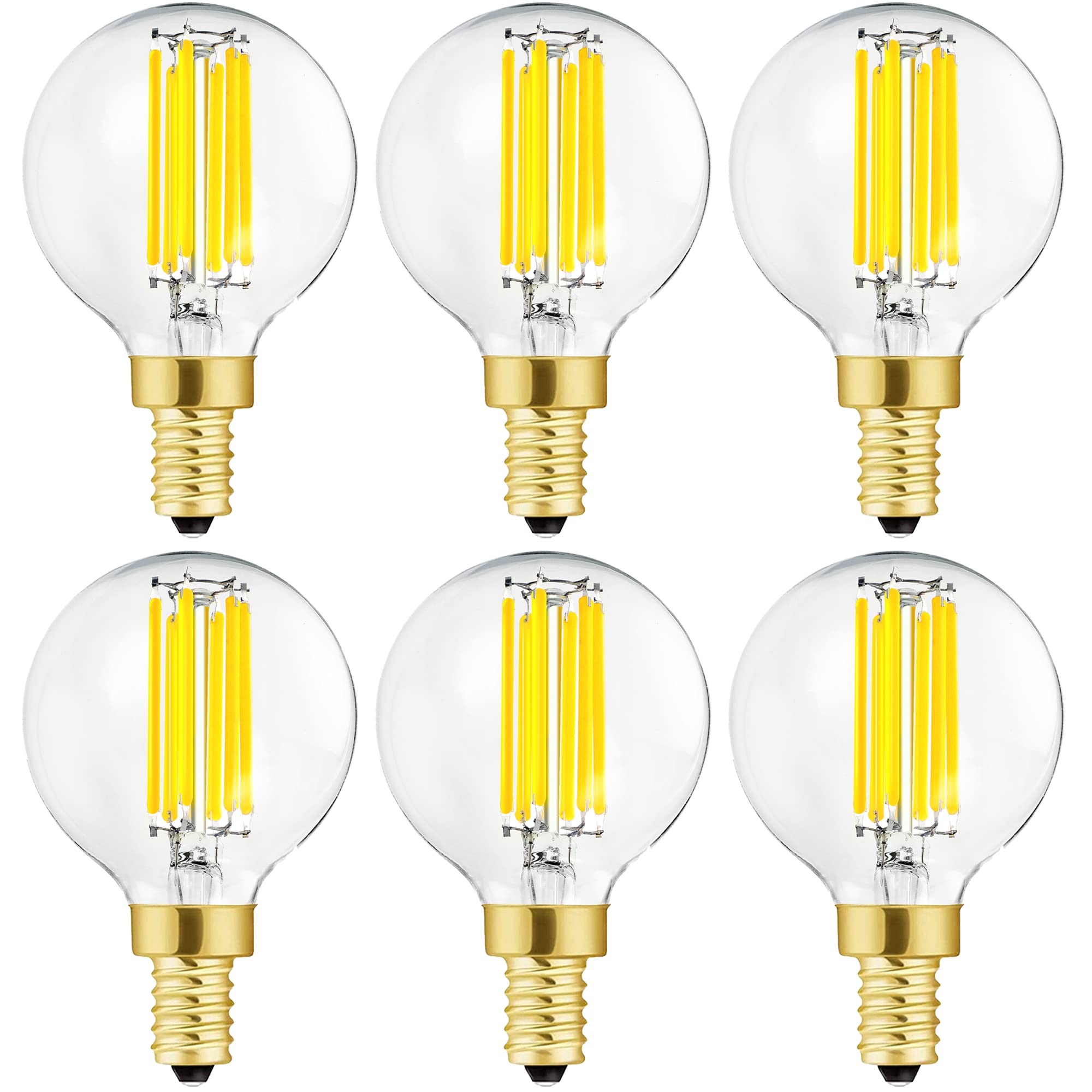 Leools Dimmable G16.5 LED Bulb Candelabra E12 6W 4000K Neutral White 600lm Glass 6-Pack