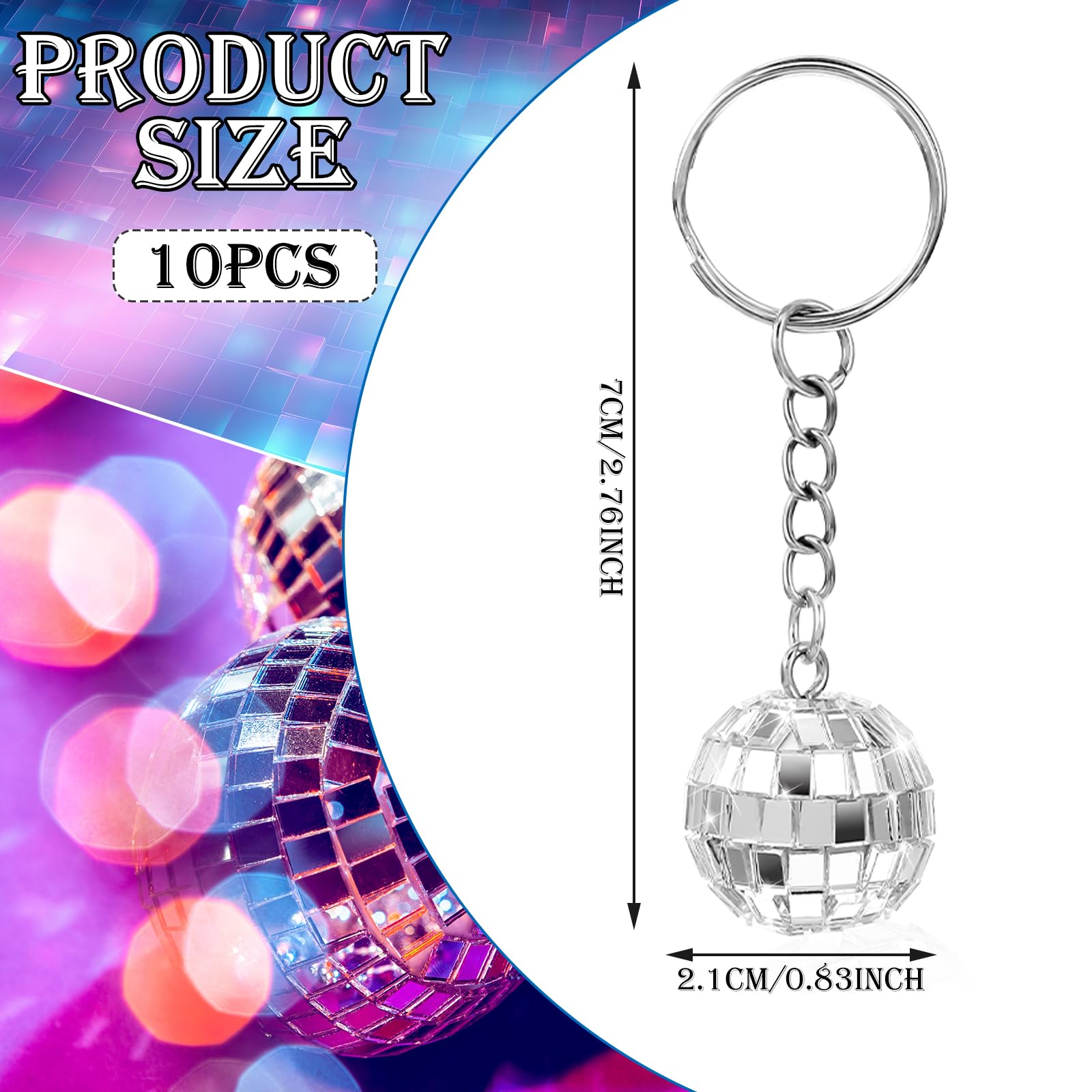 Tyqour 10Pcs Disco Ball Keychain Small Disco Balls Mini Disco Ball Party Favors Keychain Silver Disco Party Favors Supplies Accessories For 70S 80S 90S Disco Party Christmas New Year Party Decorations