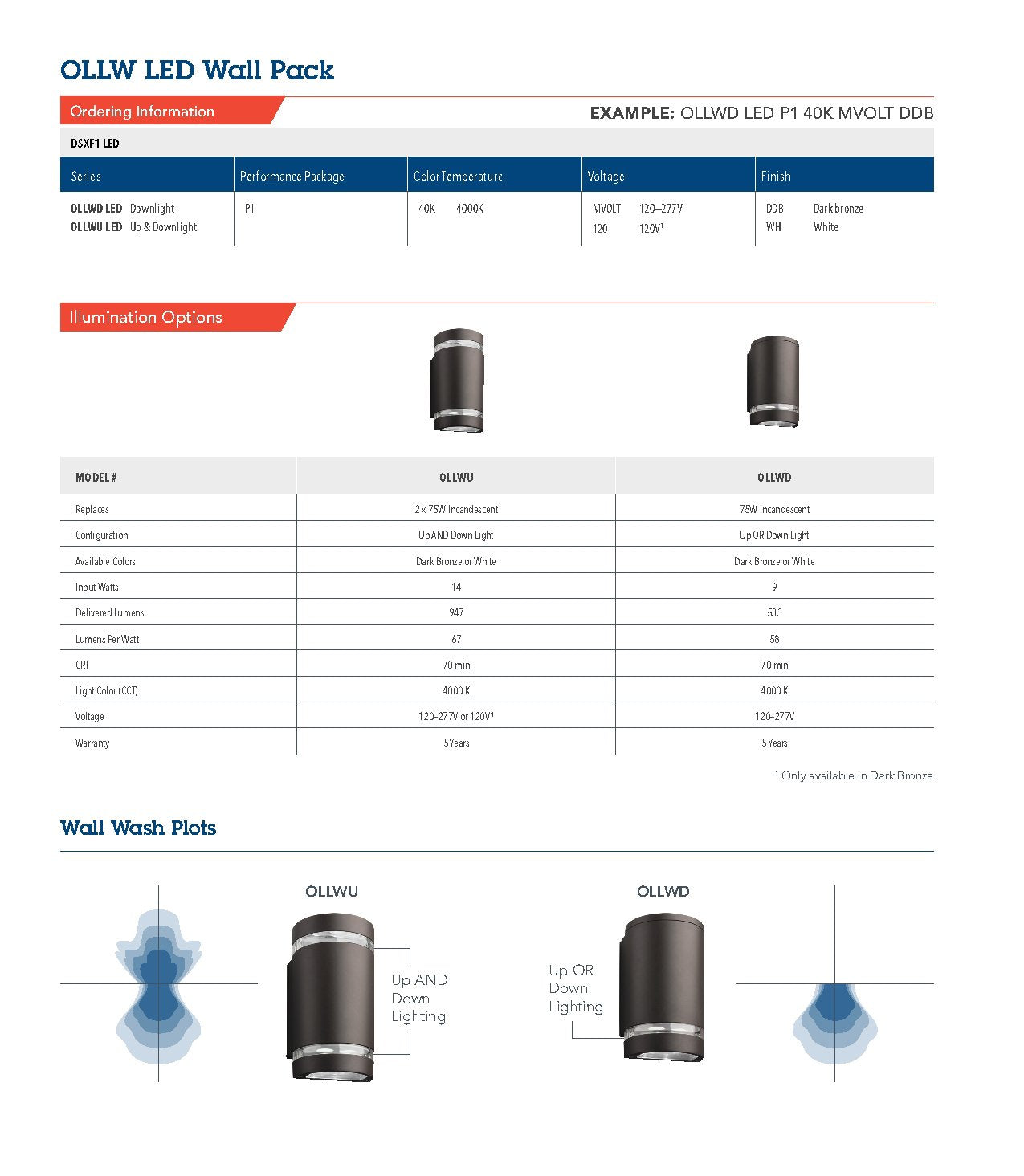 Lithonia Lighting LED Outdoor Cylinder Up and Down Light, 9W, 4000K, Dark Bronze, Model OLLWU P1 40K MVOLT