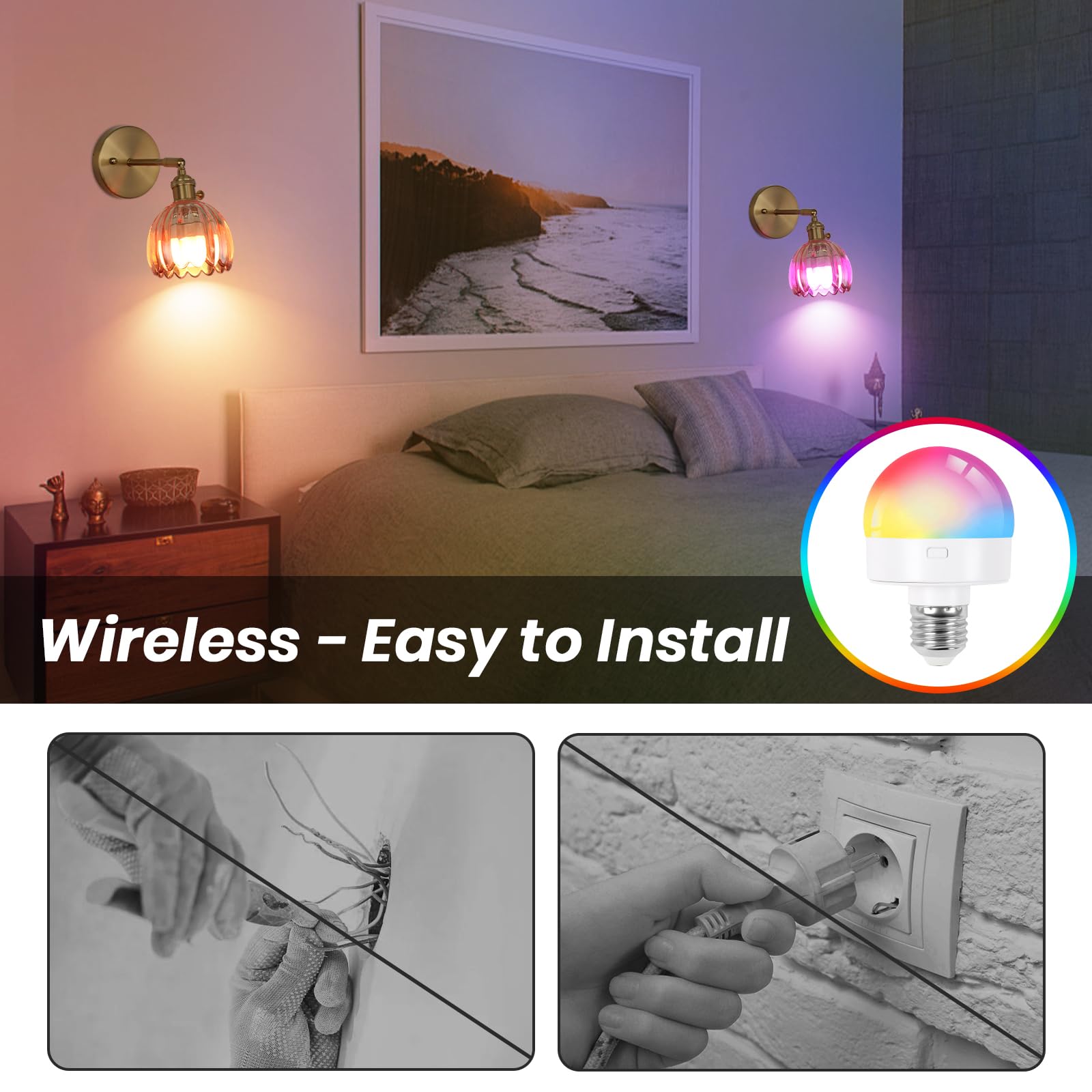 EIDEARAY Vintage Wall Sconce Set of Two, Battery Operated, Amber Tulip Glass, Rechargeable with Remote Control, Model YLC-BRO3TB