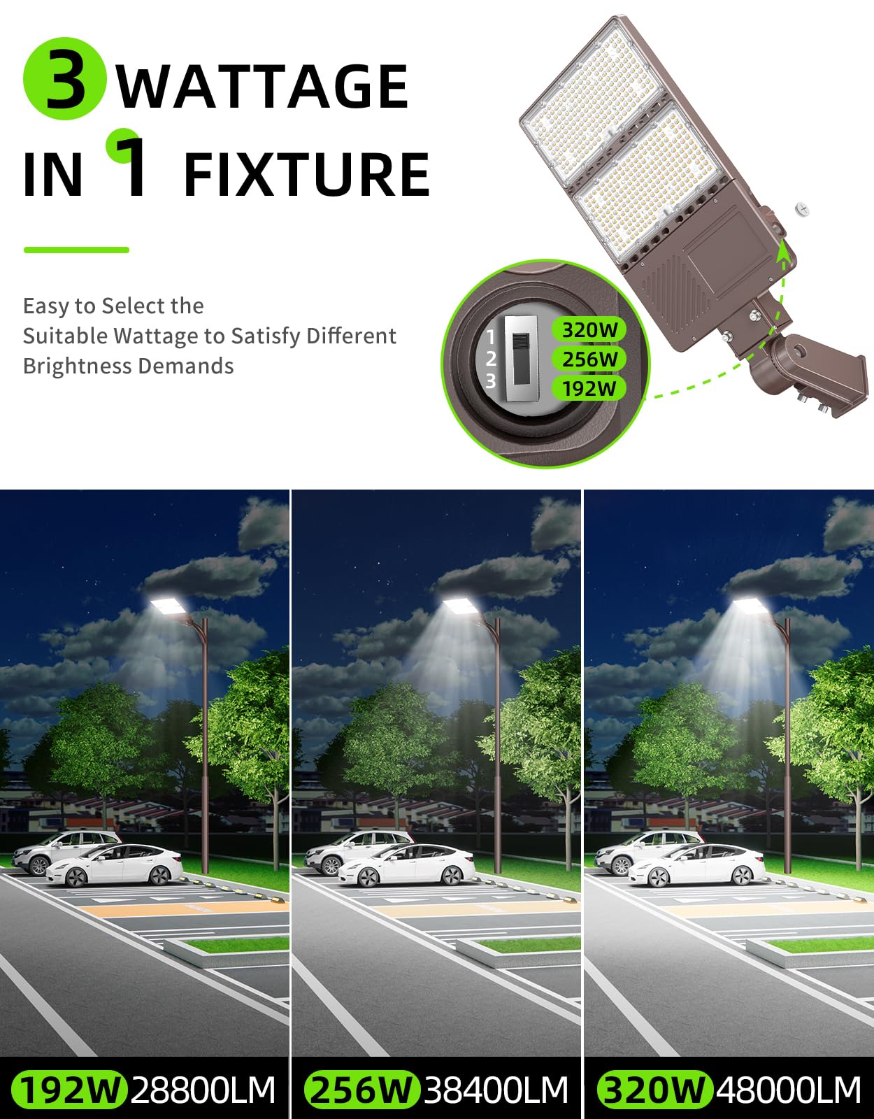 Openlux Led Parking Lot Light 320W 256W 192W Adjustable With Photocell Ul Dlc Listed 48000Lm Led Shoebox Pole Flood Lights Slip