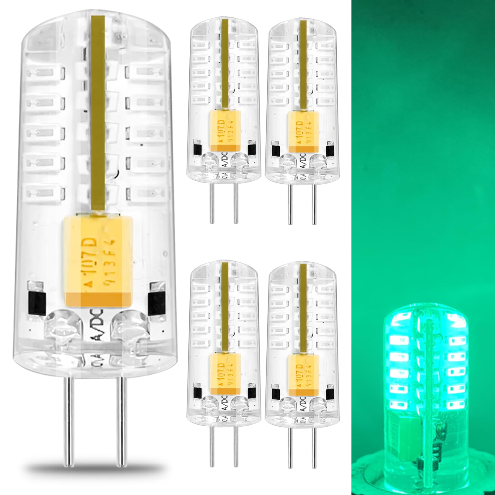 Brolskun Low Voltage Landscape Lighting Color For Christmas Holidays Halloween Lights G4 12V Led Green Light 2W Ac/Dc 12V Equivalent 20W  5-Pack