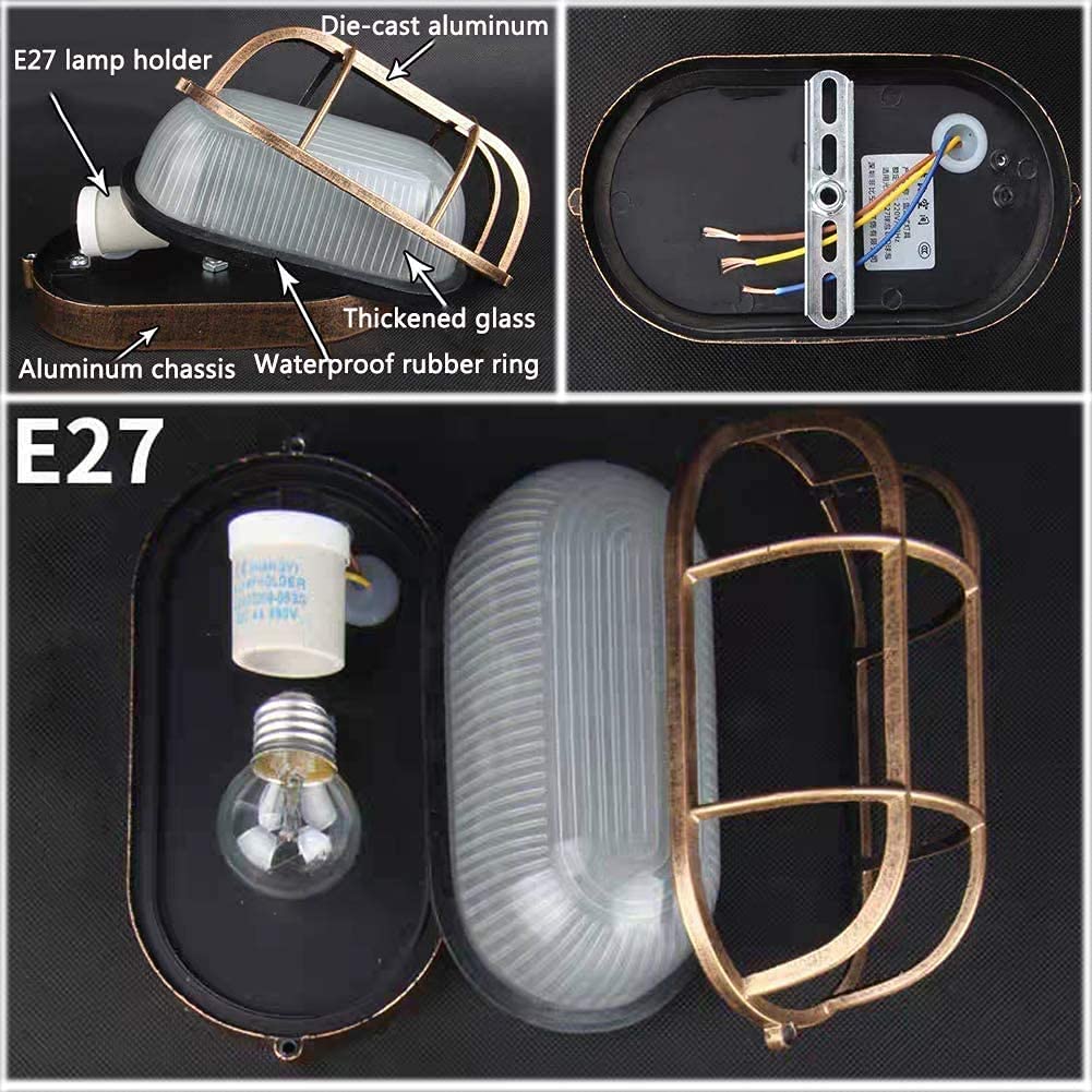 SENFAY 2 Pack Outdoor Oval Wall Lights, 8.3in Aluminum Frosted Glass Sconce, Bronze, Model 373-727-819
