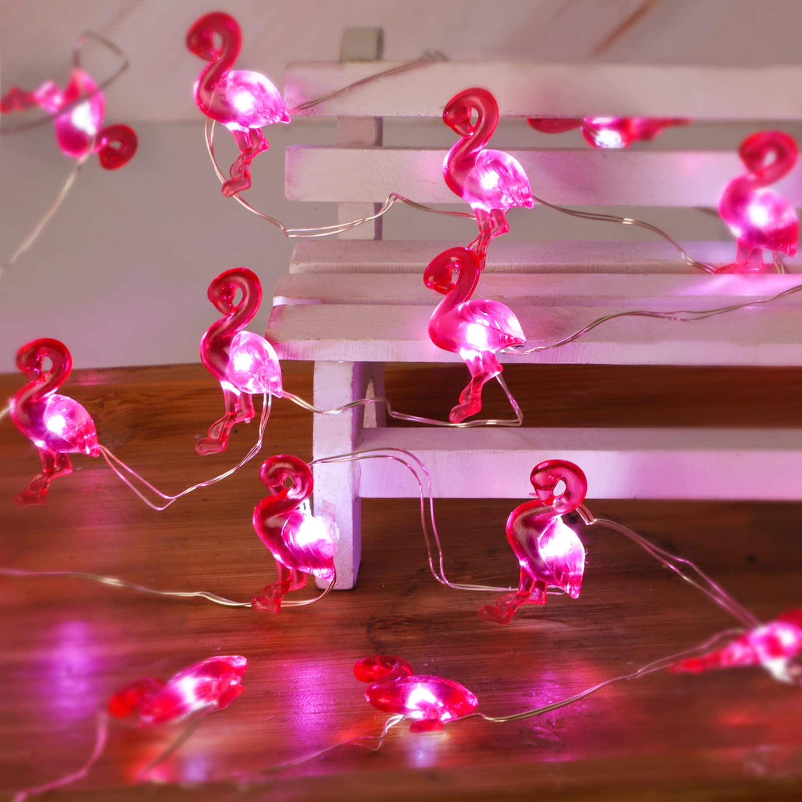 Holitown Flamingo String Lights Battery Operated with Remote 10FT 40LEDs Pink Fairy Lights USB Plug in Powered Light of String T