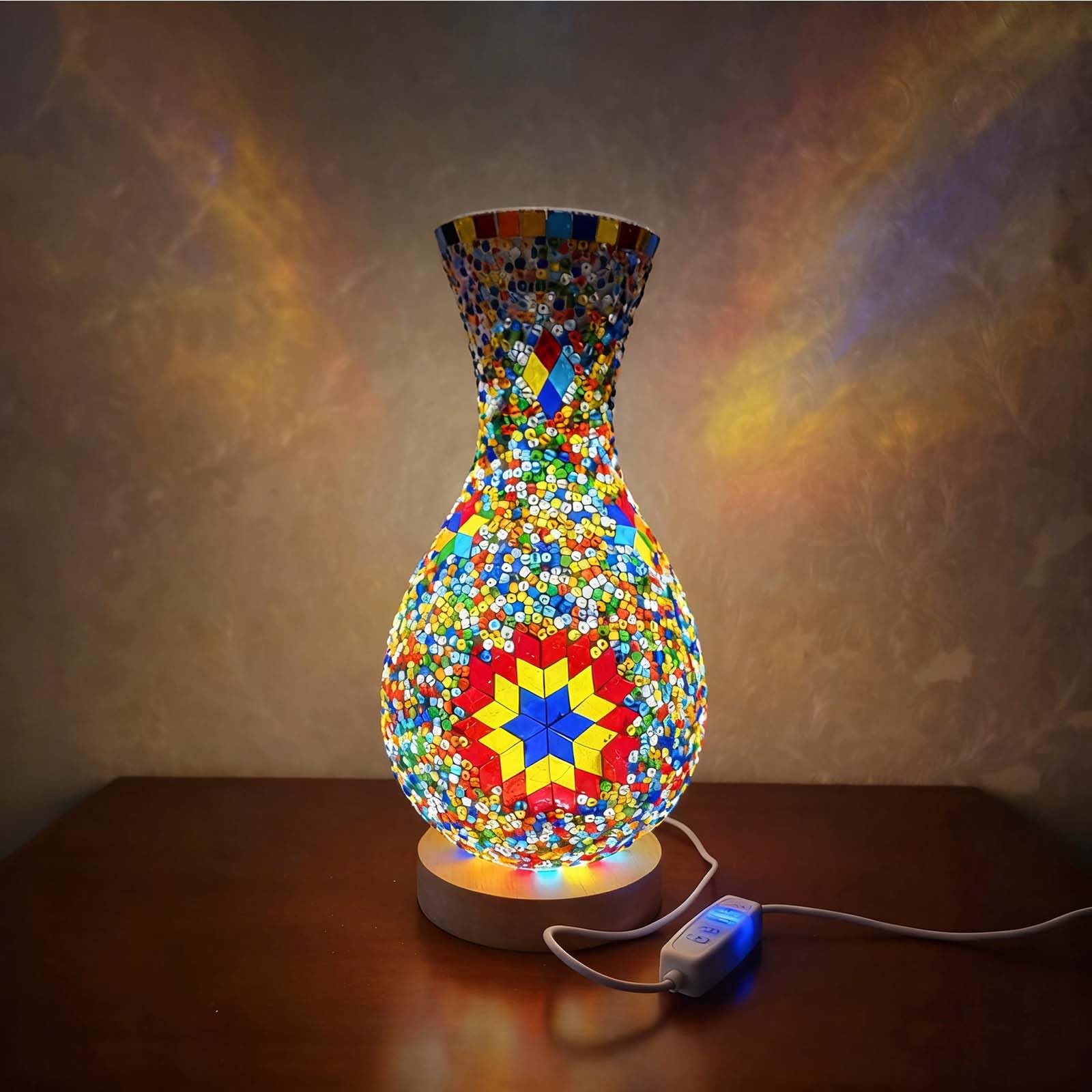 wpdash Turkish Moroccan Vase Table Lamp - as a Bedside Companion Living Room Accent Light or Meditation Space Illuminator Button