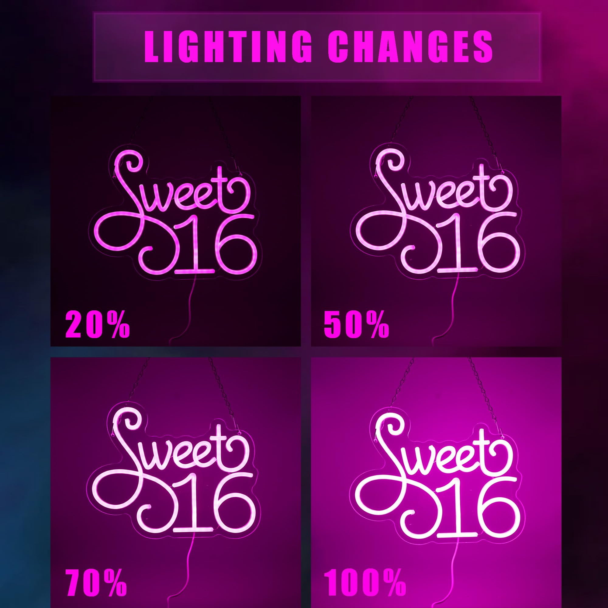 TAGEEKOO Pink Sweet 16 Neon Sign - LED Light Birthday Decor, Acrylic, Happy Birthday Party Backdrop, Sweet-Pink