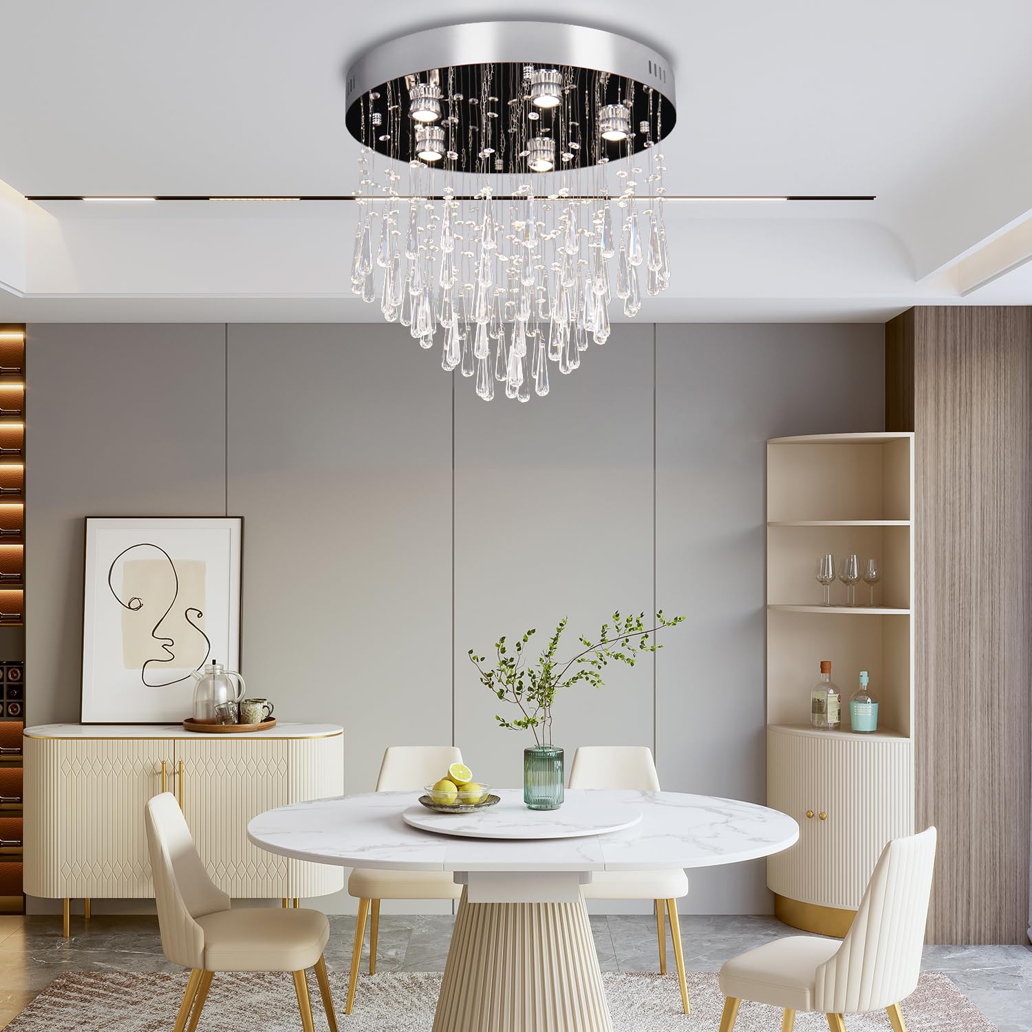 Finktonglan 5-Lights Modern Chandelier K9 Crystal Chandelier Light Fixture Modern Flush Mount Ceiling Light Fixtures Raindrop Ch