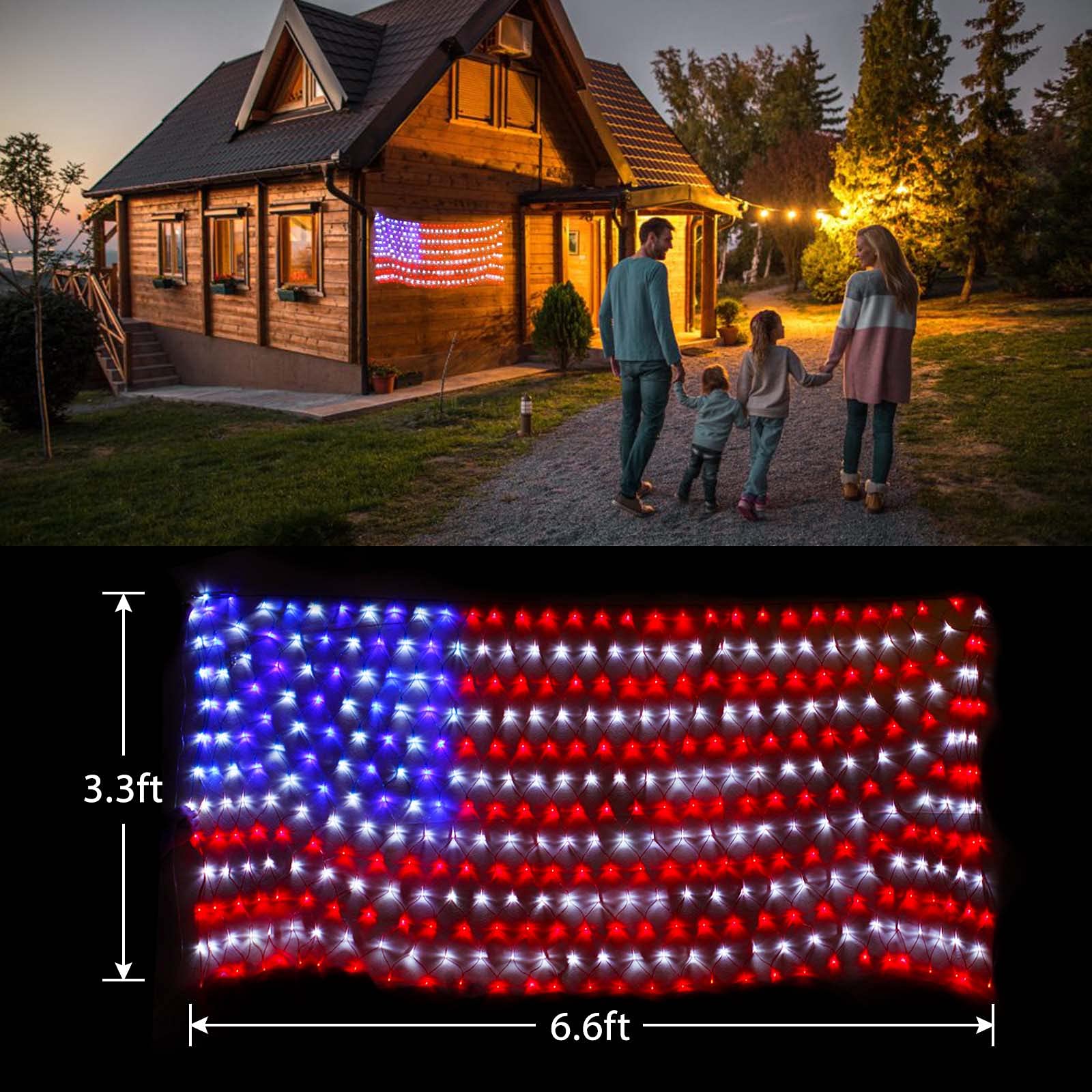 Renoliss American Flag Lights - 420 LED Waterproof Net Light for July 4th, Multicolor, Model HU-XI-40