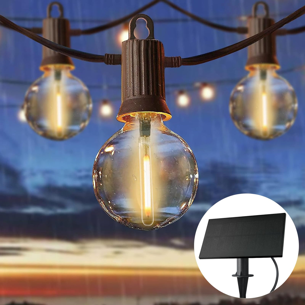 Zotoyi Solar String Lights Outdoor Waterproof Ip65 50Ft With Usb Port And 26 Shatterproof G40 Bulbs(2 Spare), Up To 8-12 Hours F
