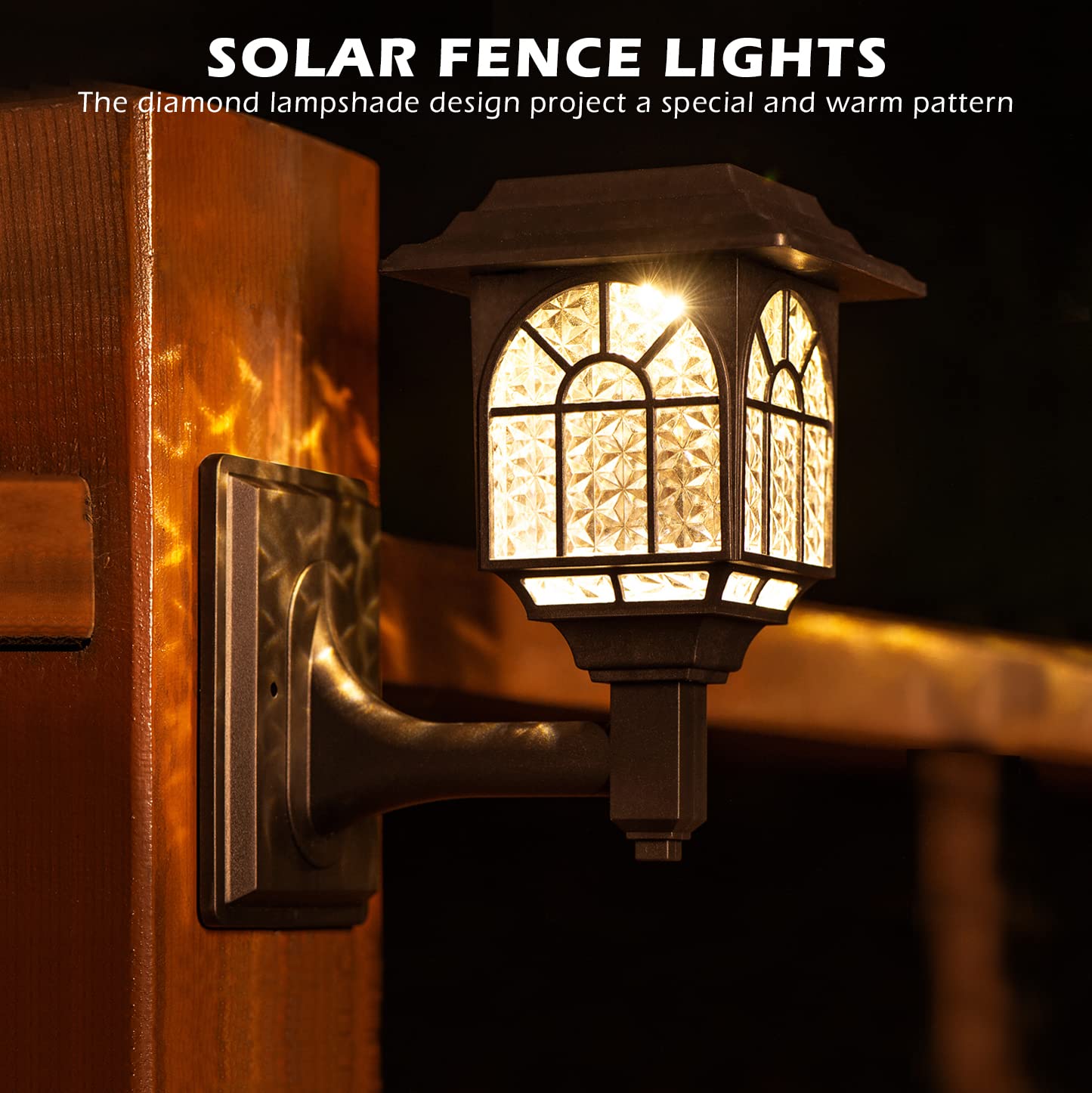 Leidrail Solar Fence Lights, 4 Pack Waterproof Led Lanterns, Warm White, Black, Model Ld010-4Pk For Garden And Patio Lighting
