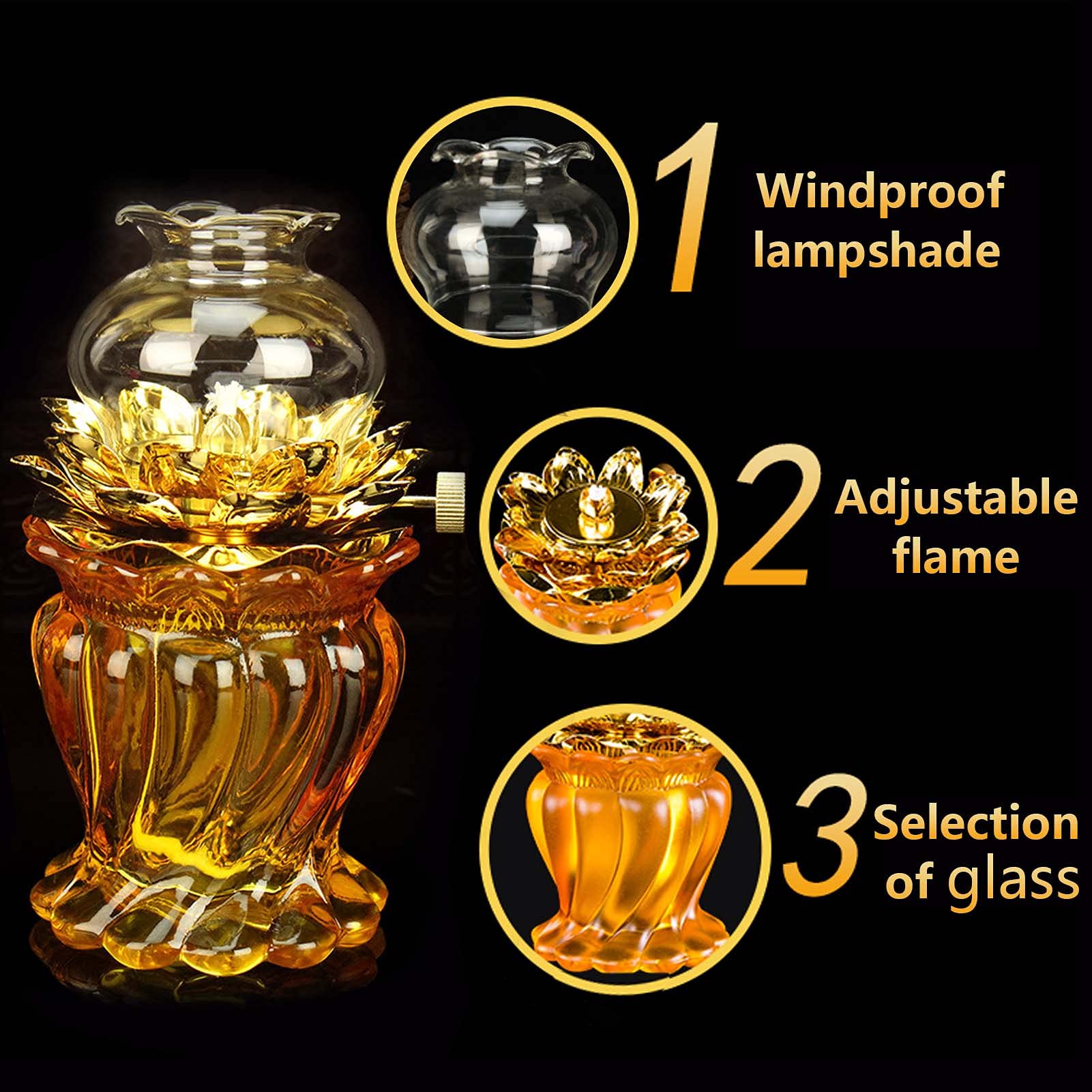 Oil Lamp For Indoor Use,Vintage Glass Kerosene Lamp With Wick,Lotus Flower Lamp For Buddha Front Light ,Altar Supplies,Emergency