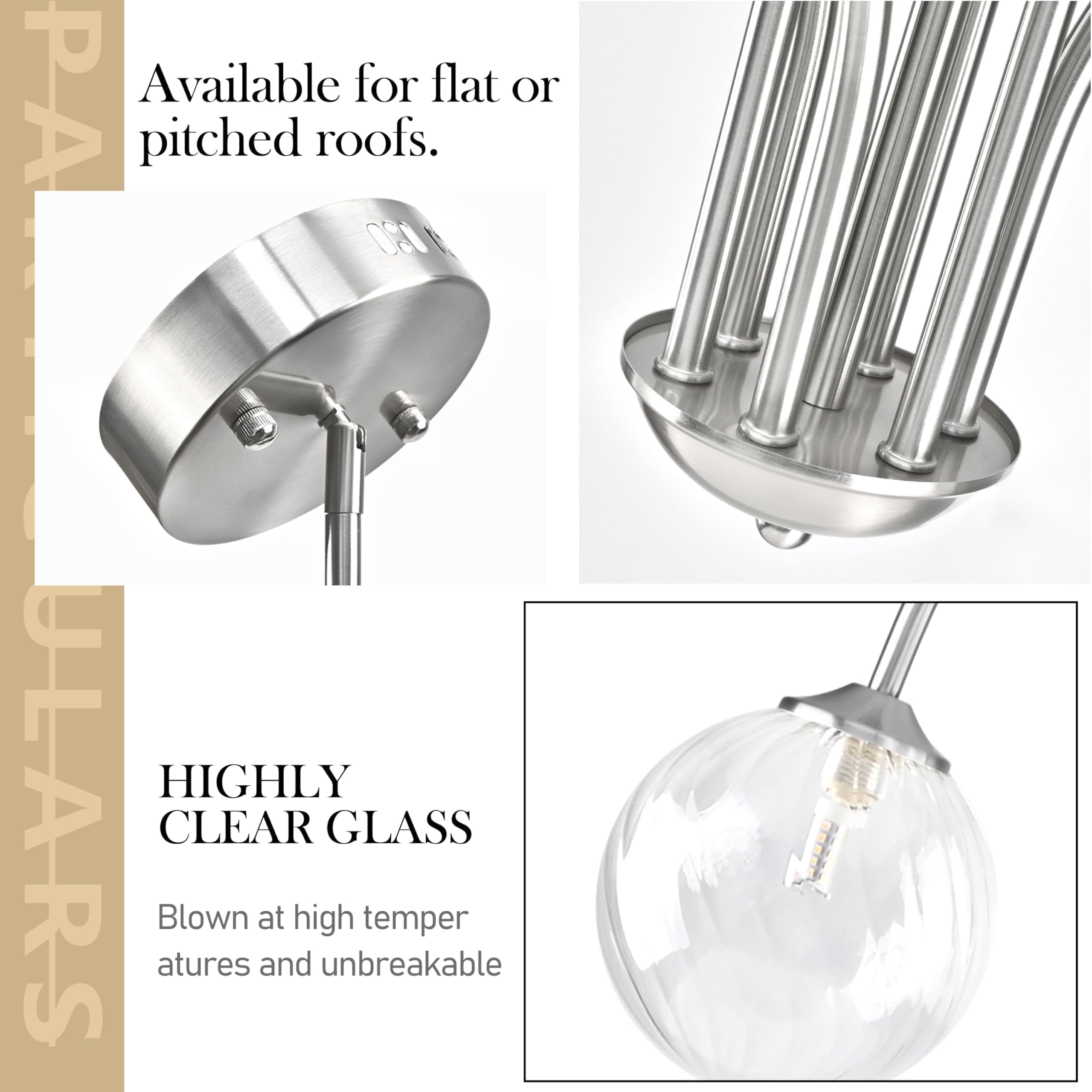 Bagood Nickel 6-Light Sputnik Light Fixture 29.5    Globe Modern Sputnik Chandelier Dimmable Chandelier With Clear Globe Glass M