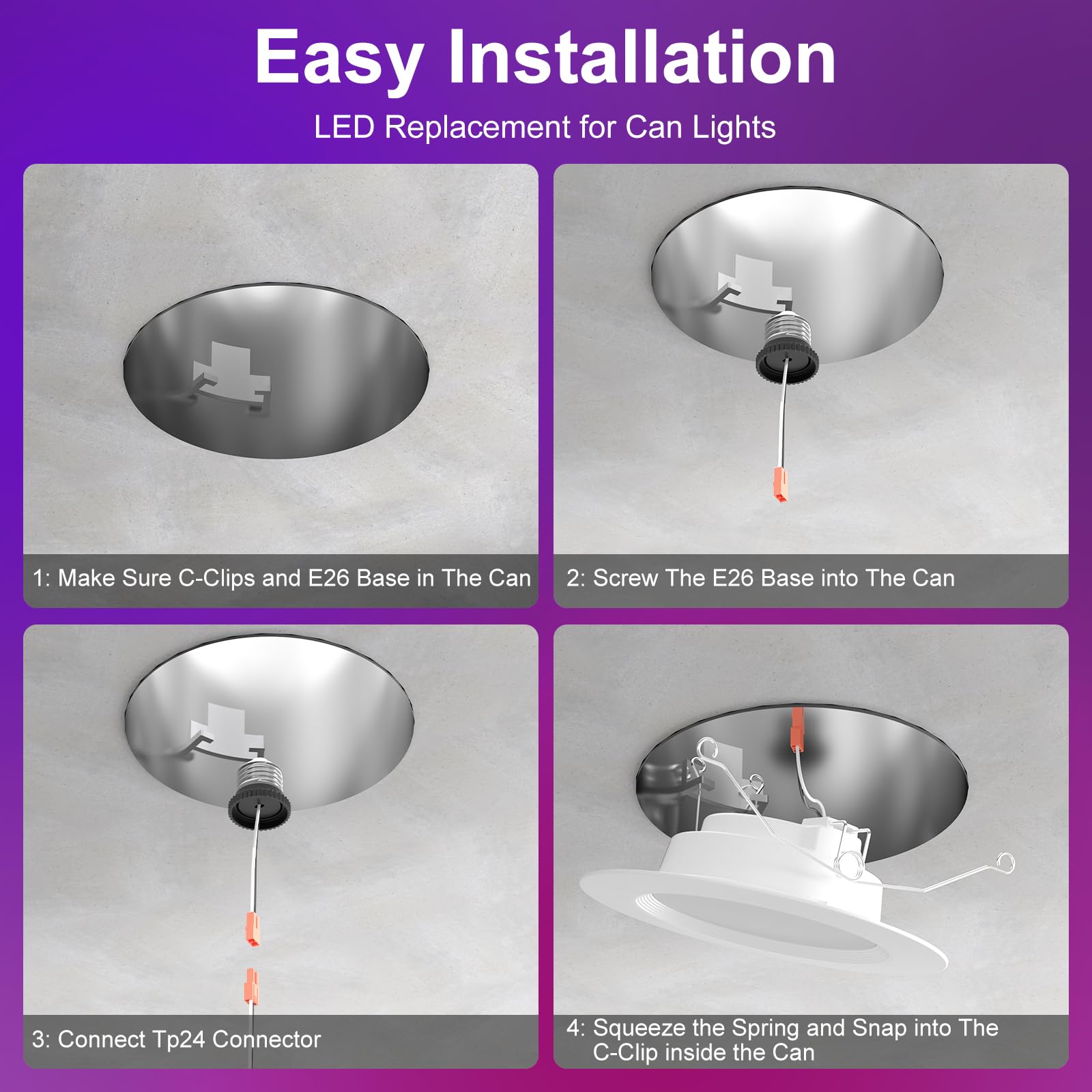 Hydong Smart Recessed Lighting  5/6 Inch  Compatible With Alexa  Smart Led Downlight  13W 1050Lm Led Lights  Smart Can Lights Multicolor App Dimmable  4-Pack