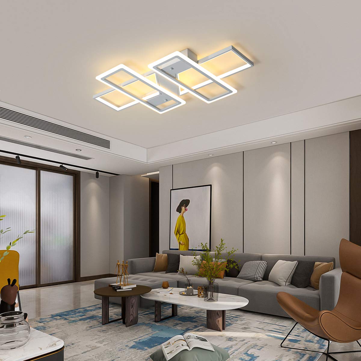 Jaycomey Dimmable Ceiling Light,4 Squares Modern Led Ceiling Lamps With Remote Control,80W Acrylic Flush Mount Ceiling Light Fix