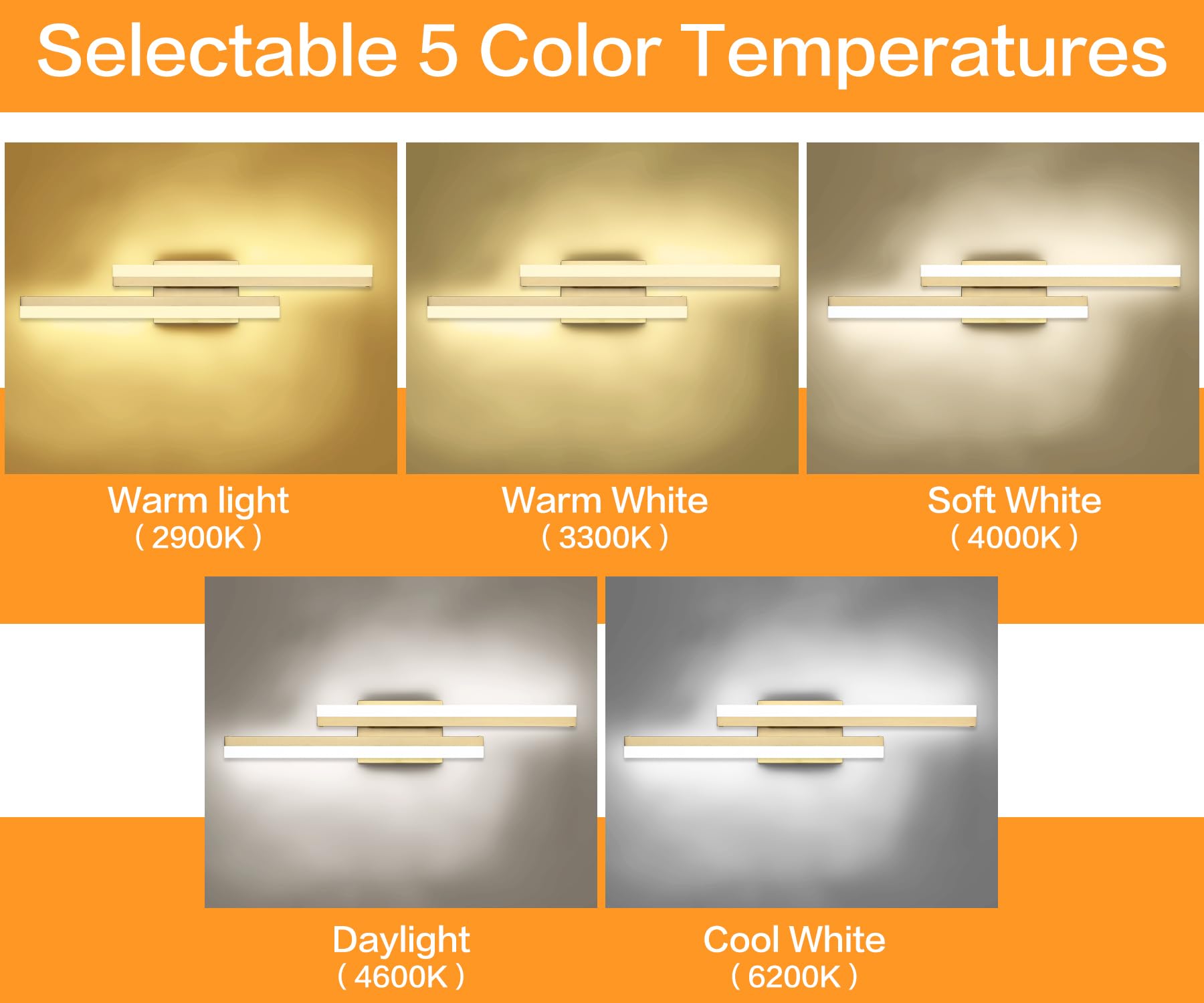 Presde Bathroom Vanity Light 5 Color Changeable 24Inch Bathroom Light Fixtures Over Mirror Gold Modern Led Vanity Wall Lighting