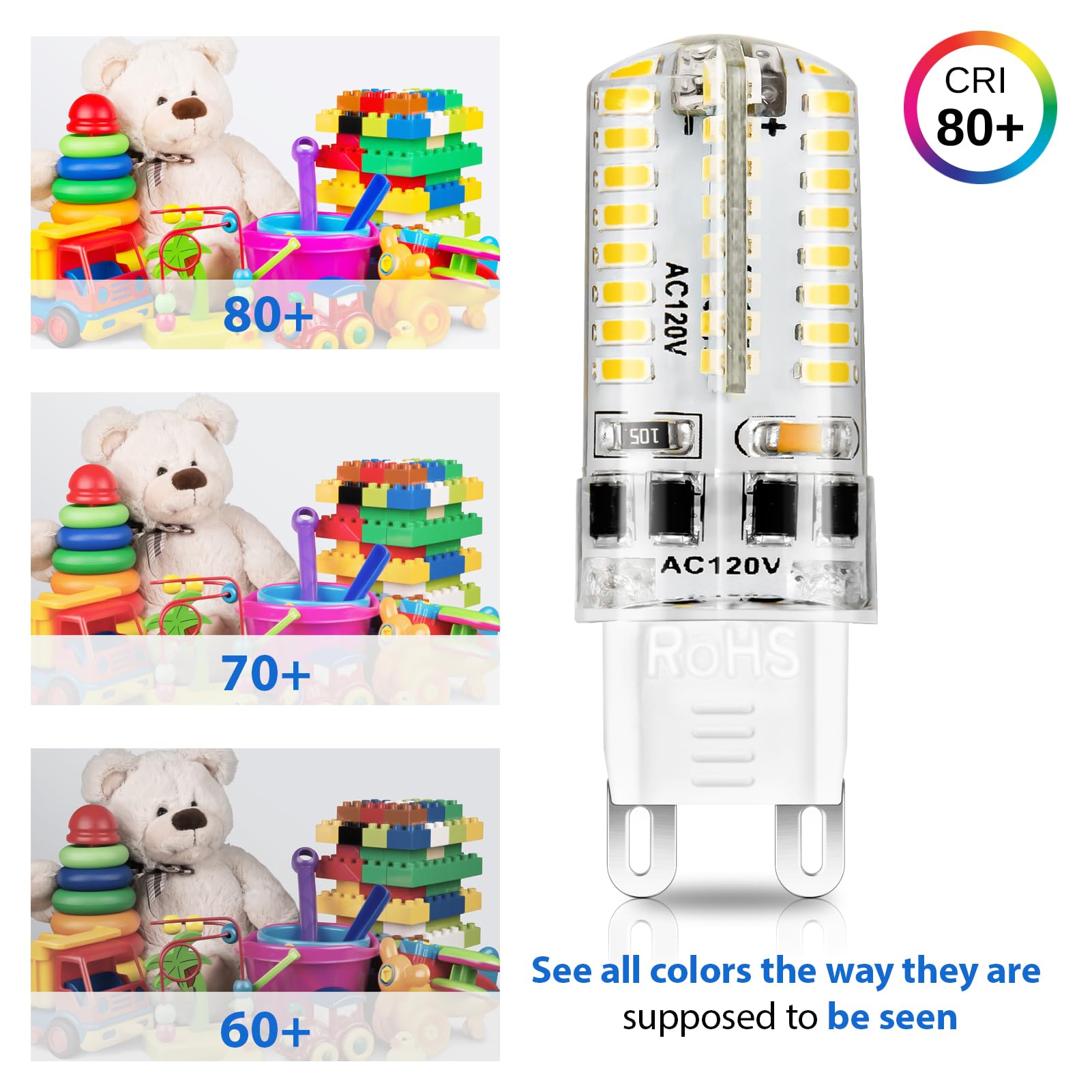 YGS-Tech G9 LED Bulb Dimmable 4W, 6000K Daylight White, CRI80, 10-Pack, Plastic