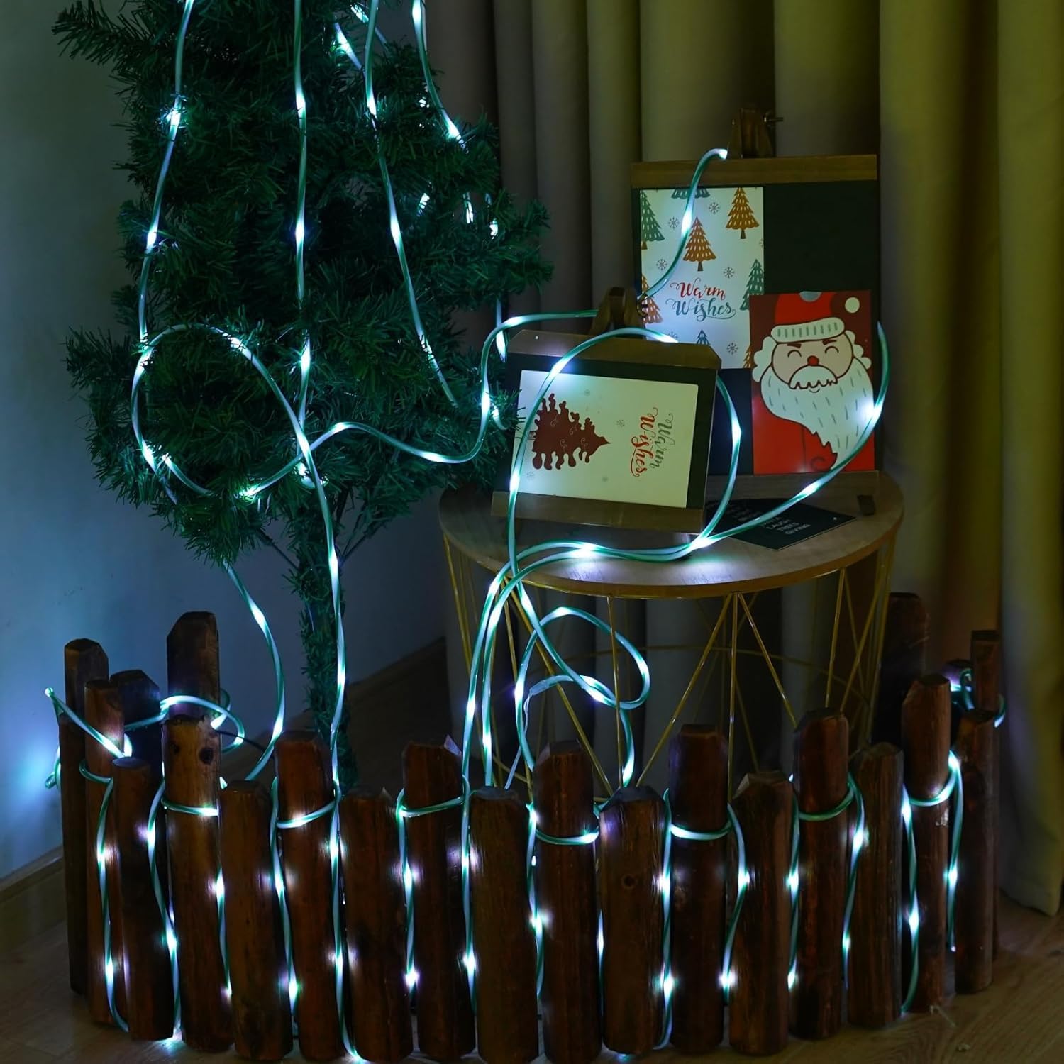 Yeguo Solar Christmas Candy Cane Rope Lights, 2 Pack Each 33Ft 100 Led Green & White Solar Rope Lights Outdoor Waterproof Decora