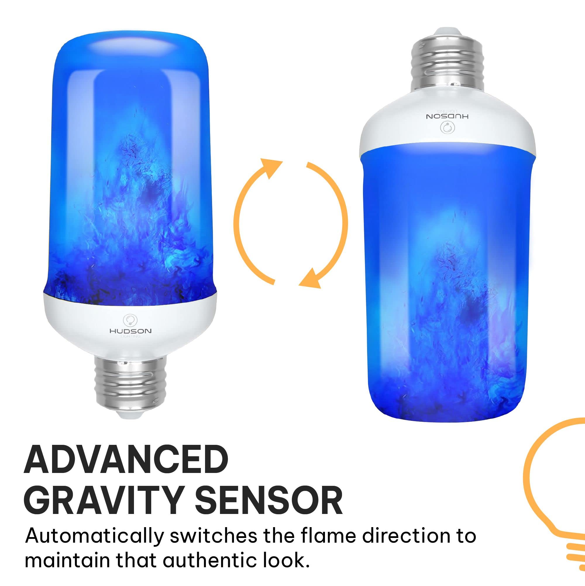Hudson Blue Led Flame Effect Light Bulbs With 4 Mode Upside Down Effect - 3W Flicker Flame Light Bulb E26/E27 Base (2 Pack) - Flickering Light Bulb Blue Fire Light Flame Bulb For Indoor/Outdoor/Home