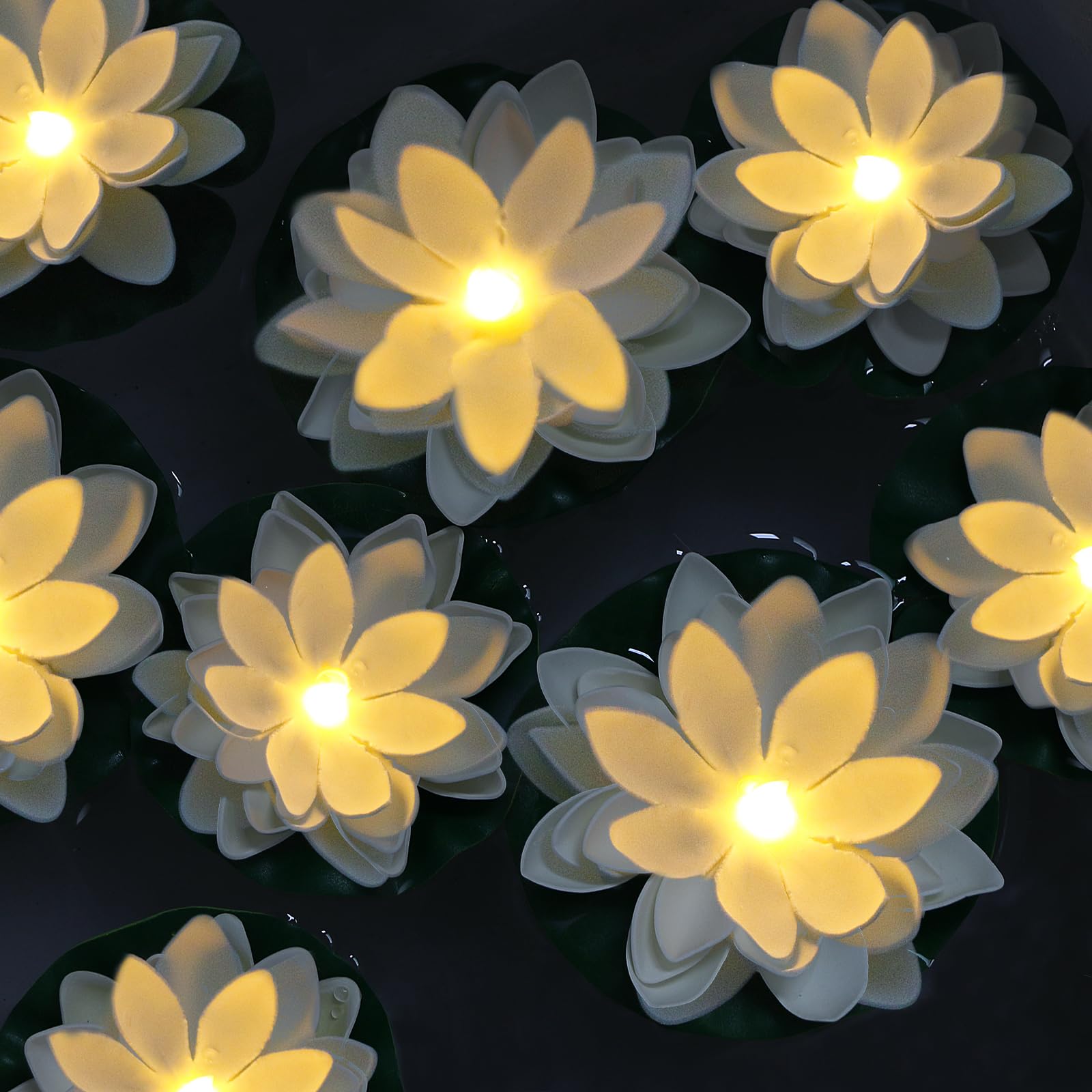Lacgo 12 Pcs Diwali Waterproof Floating Lotus Light - Floating Flower Light Battery Operated Water Activated Warm White Pool Flower Lamp Wedding,Anniversary,Garden Decoration(6Inch & 5Inch)