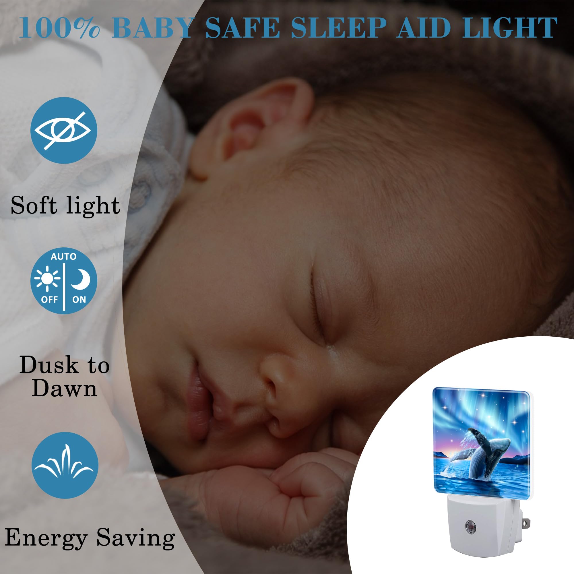Uiaoiais Humpback Whale Breaching Water Night Light For Kids, Led Night Light Plug Into Wall With Dusk To Dawn Sensor For Girls