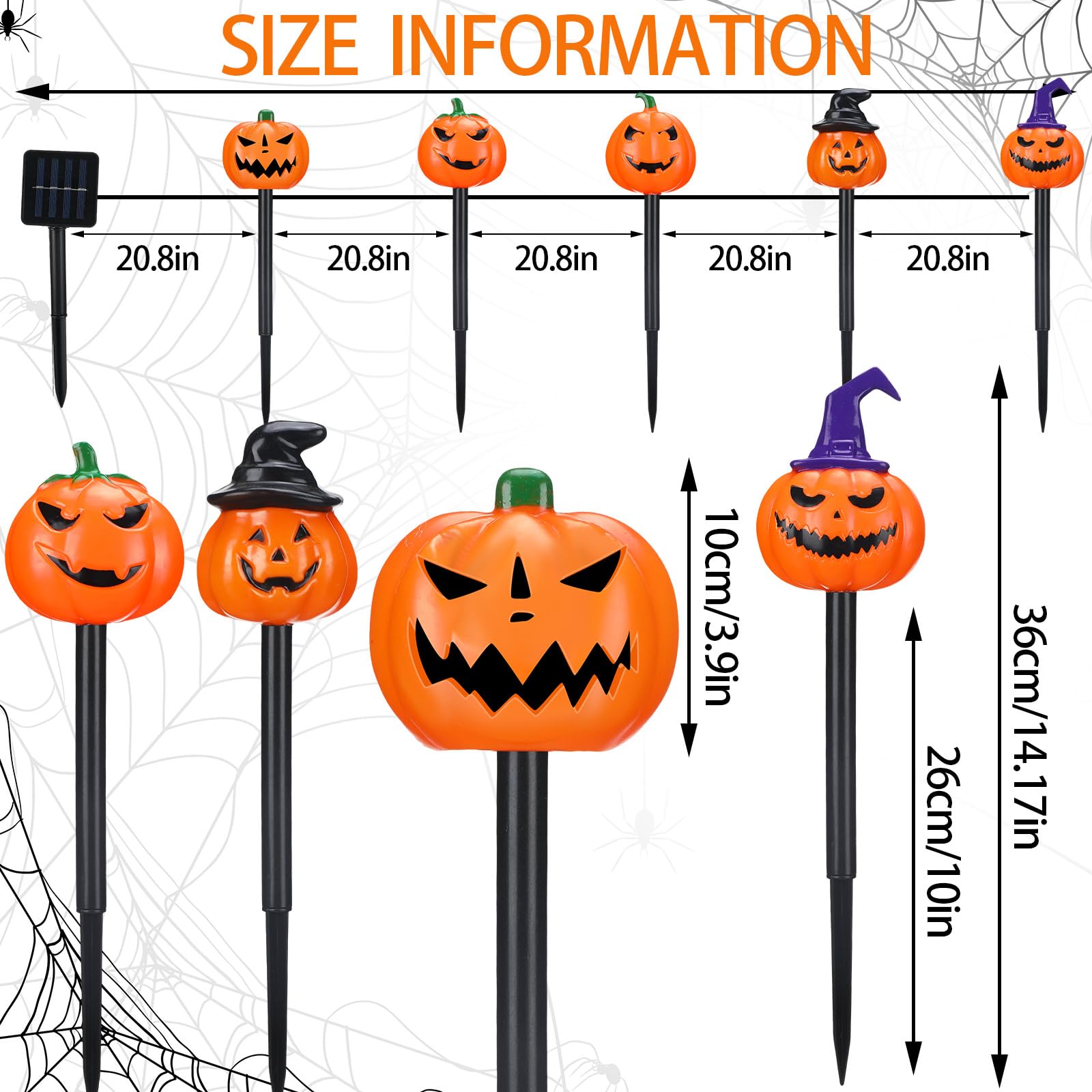 Retisee 10 Pcs Halloween Pumpkin Solar Lights Stakes Pumpkin Pathway Lights Outdoor Halloween Decoration Outdoor for Lawn Party