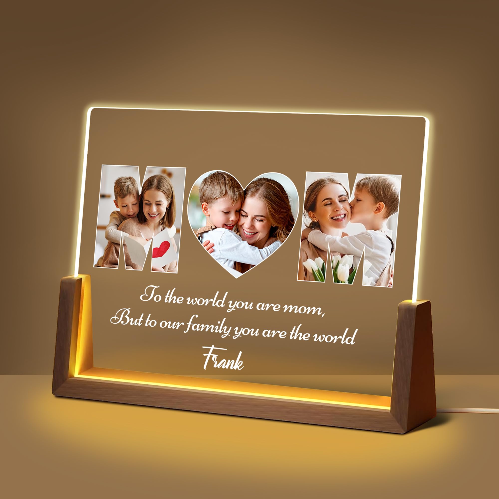 Maiwell Personalized Mothers Day Unique Gifts For Mom Wife  Mom Gifts From Daughter Son Husband  Custom Acrylic Night Light Picture Frame With Photo Name  Customized Moms Birthday Christmas Gift