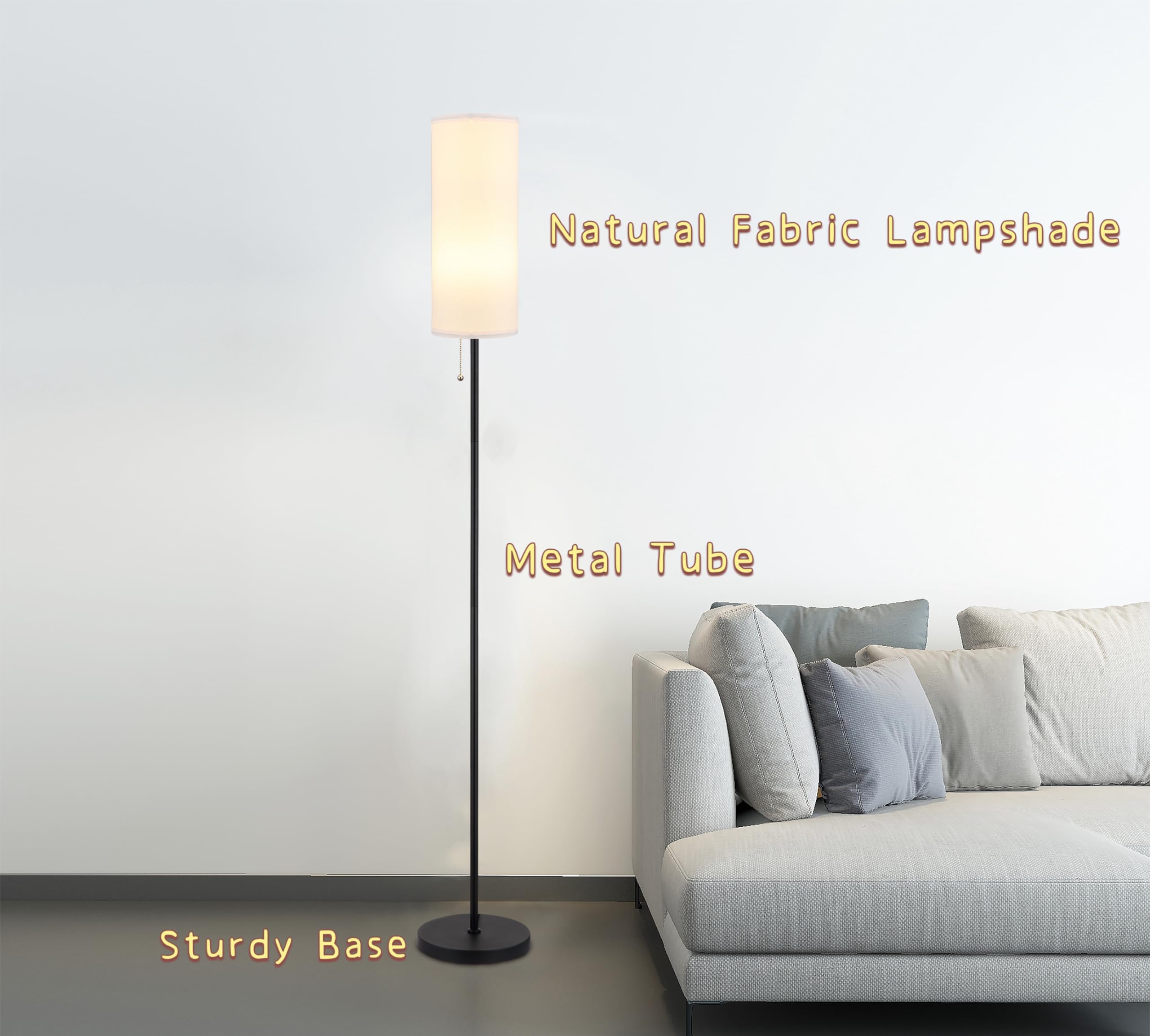 Floor Lamp For Living Room, Modern Standing Lamps With Lampshade, Minimalist Tall Lamp With Chain Switch For Living Room, Bedroo