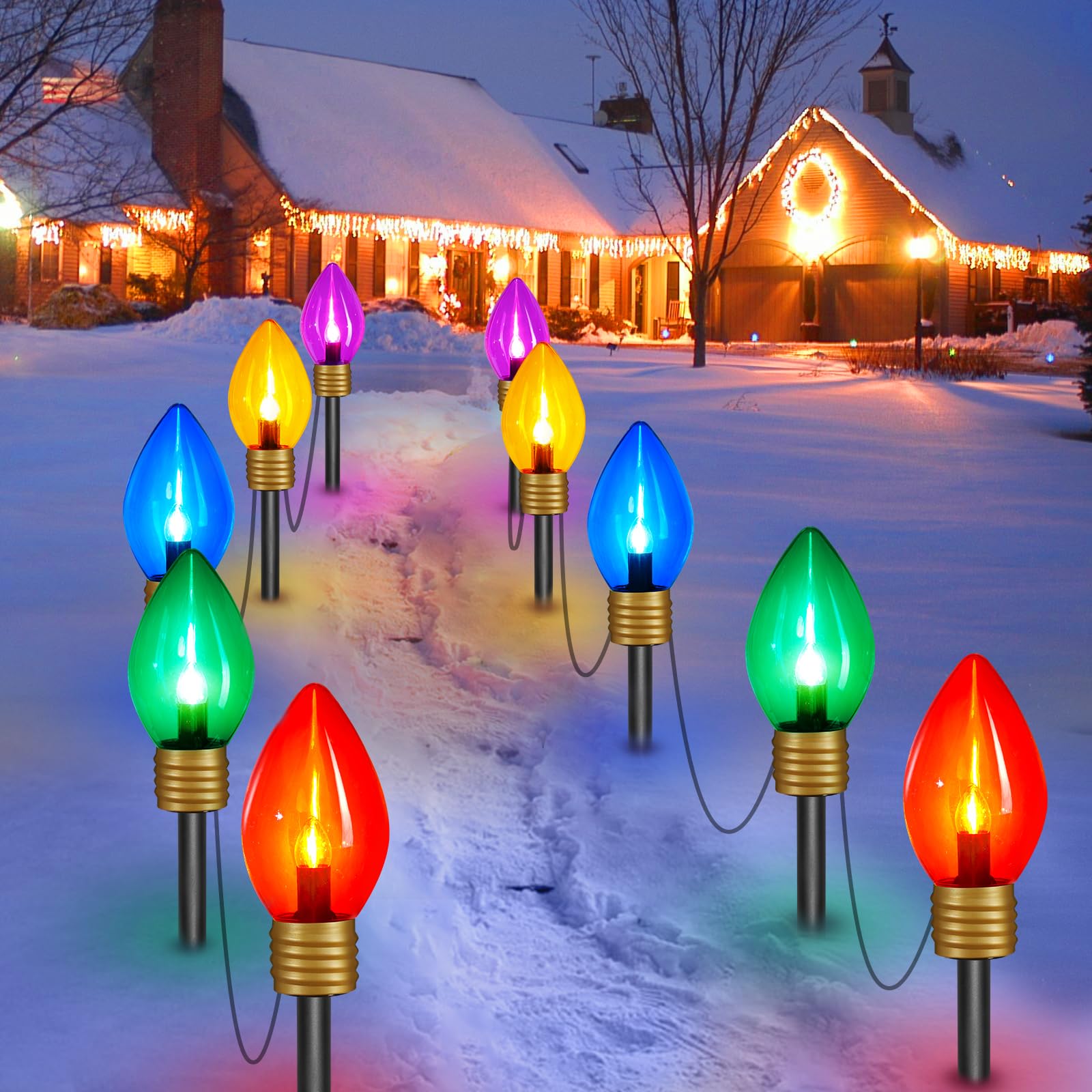 Minetom Christmas Lights Jumbo C9 Outdoor Lawn Decorations, 2 Pack, 8.5 Feet, Multicolored Bulbs, PVC, Model GY-C-55-U-B1