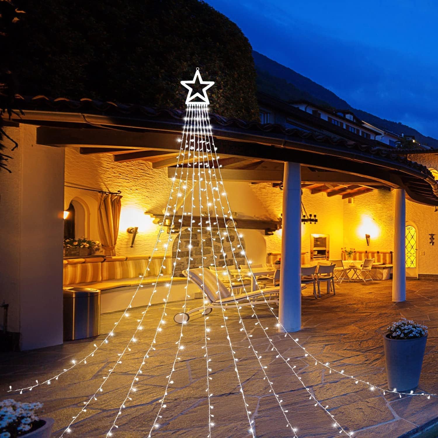 MUYUN Christmas Decoration LED Star String Lights, Christmas Star String Lights with 317 LED Hanging Fairy Curtain Lights for Pa