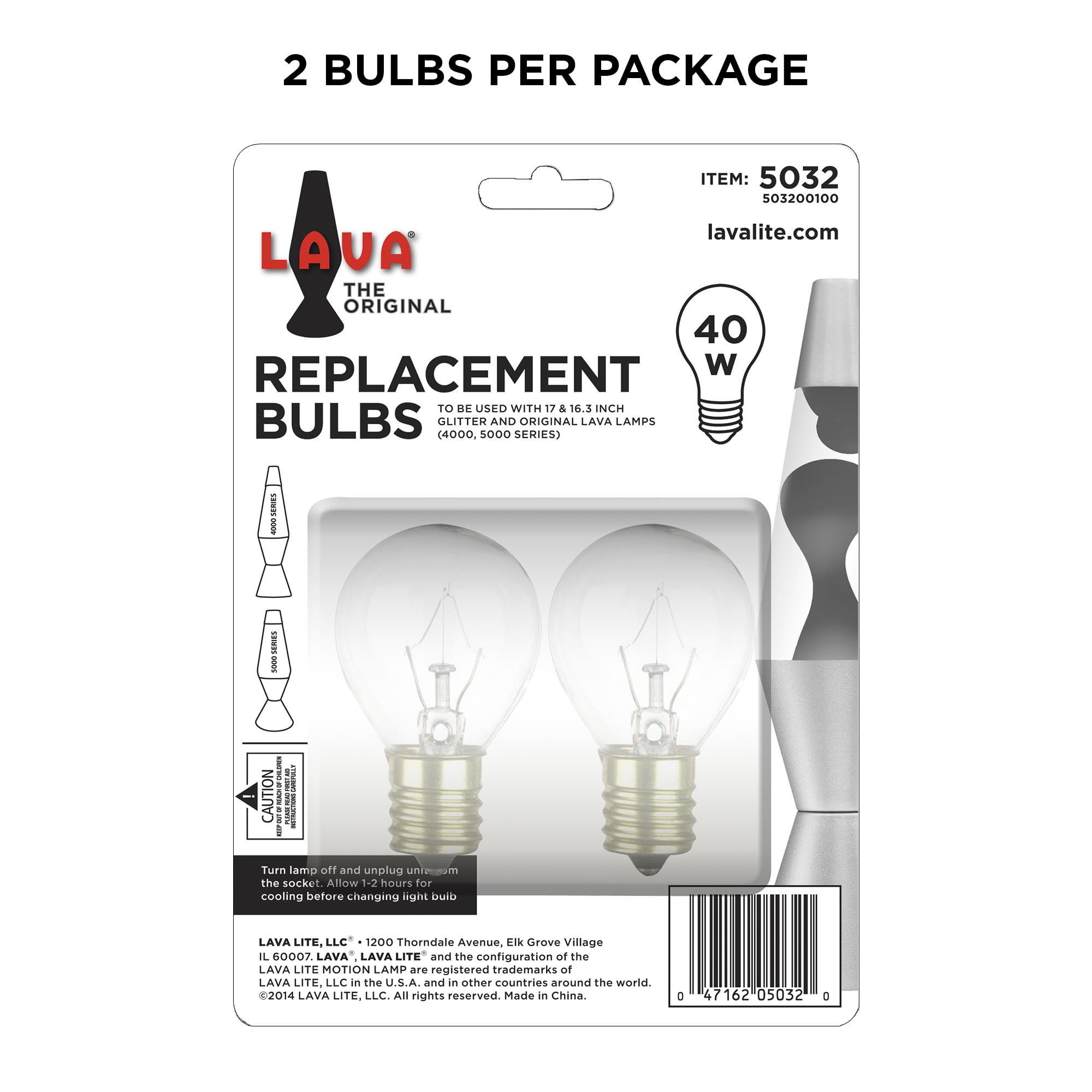 Lava 5032-6 40W Replacement Clear Light Bulb Lamps, 2 Count, Glass