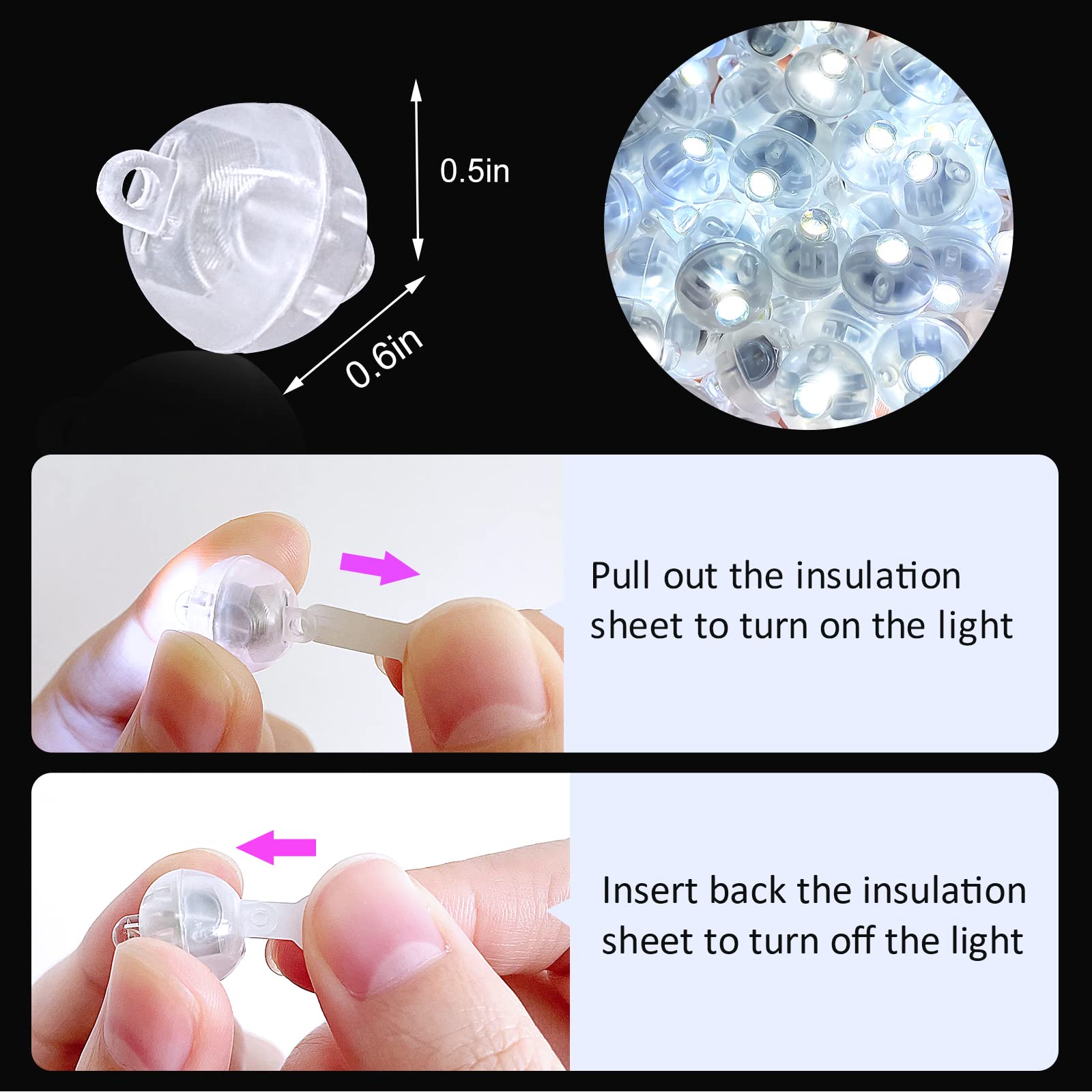 ZGWJ Mini LED Lights for Balloons - White, Plastic, Party Decorations, 100PCs