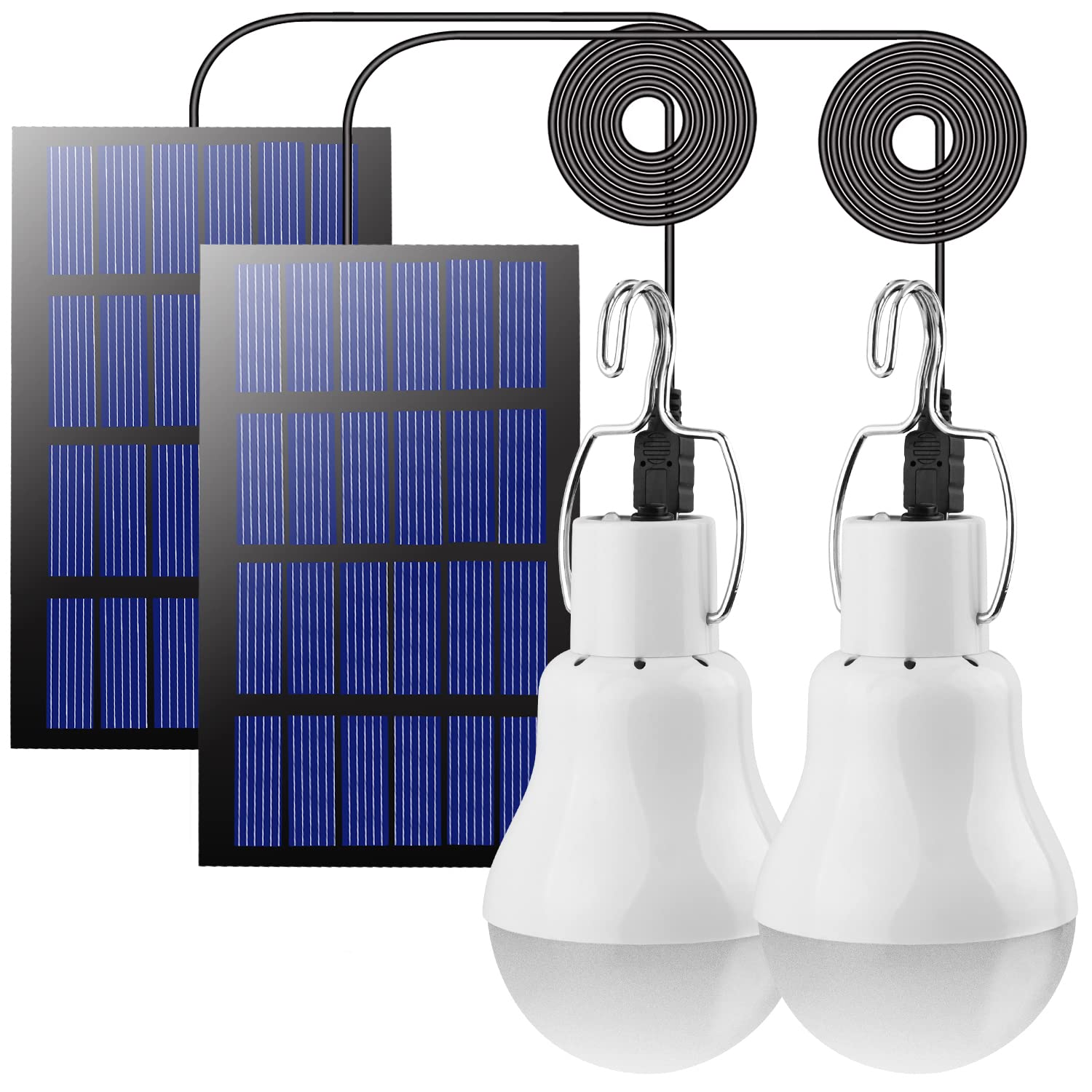 Solar Rechargeable Light Bulbs 2Pcs, 11.31Ft Cables*2, 130Lm, 3W, Indoor/Outdoor Emergency Chicken Coop & Shed Lights, Led Campi