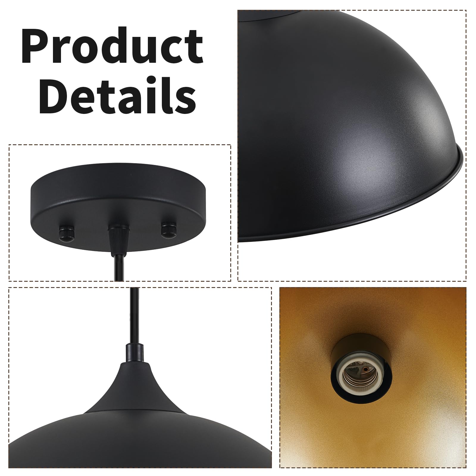 Miaybph Pendant Lights Kitchen Island, 12'' Black And Gold Dome Pendant Light Vintage Industrial Hanging Light Fixtures For Farm