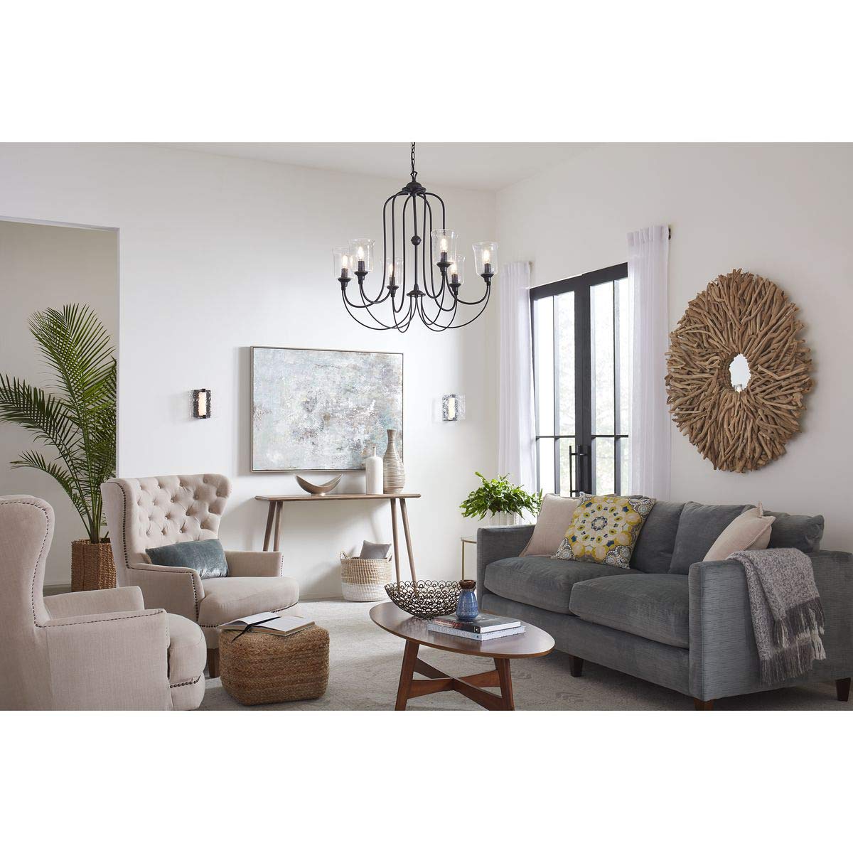 Progress Lighting Bowman Collection 6-Light Clear Chiseled Glass Coastal Chandelier Light Matte Black