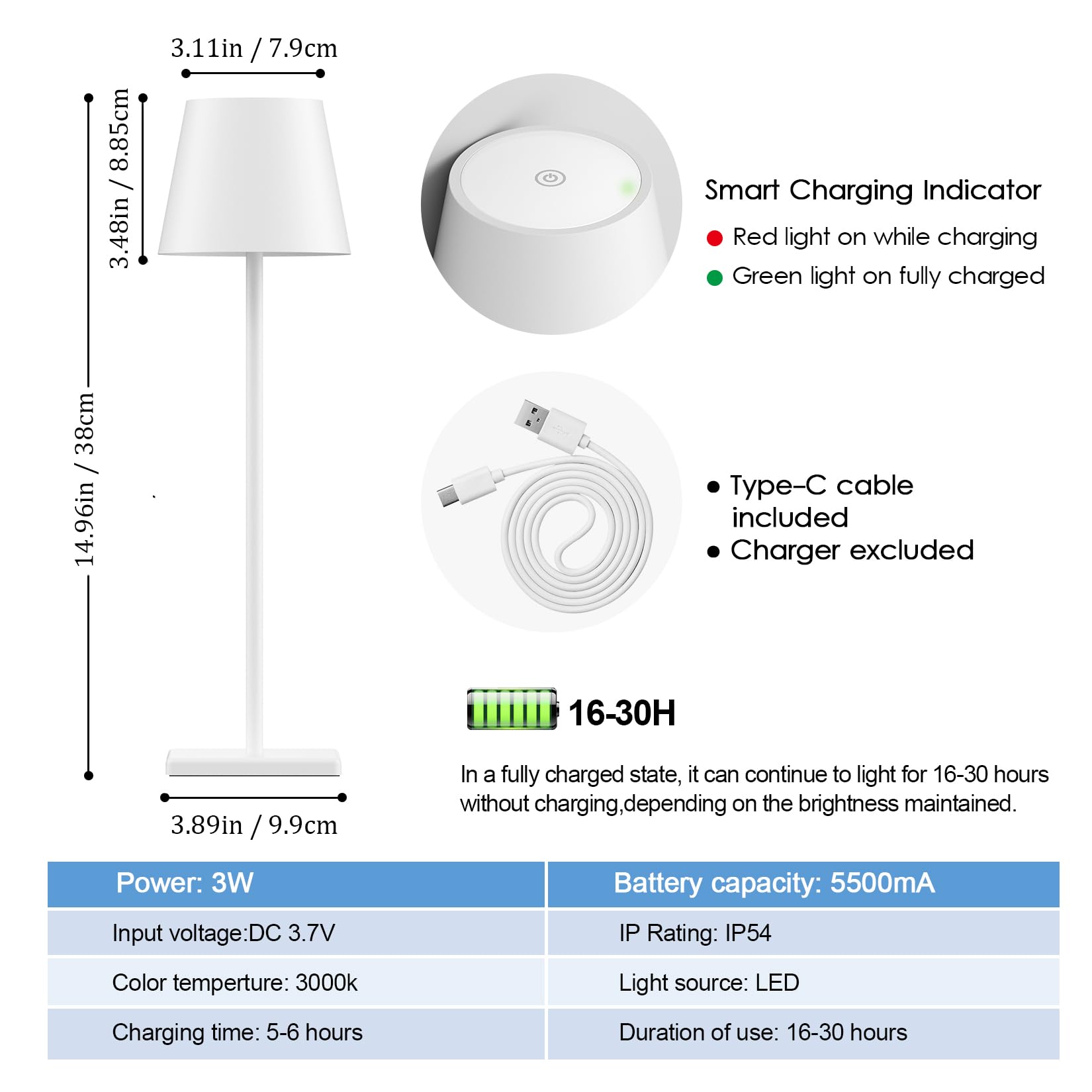 4-Pack Rechargeable Table Lamps, Led Cordless Table Lamp, 3W 6000Mah Battery Operated Table Light, Stepless Dimming Portable Tab
