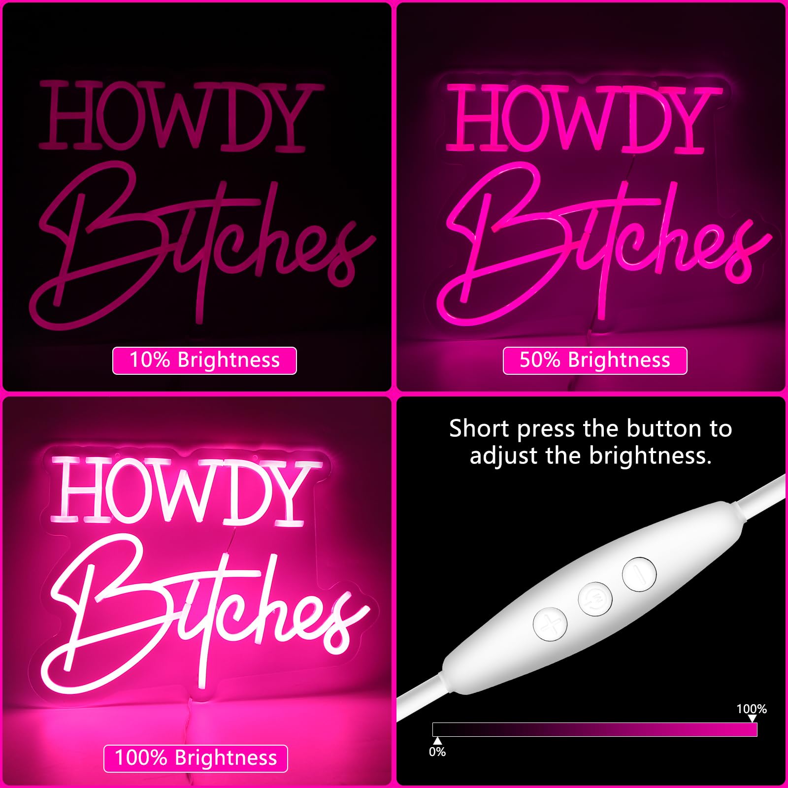 Moodlion Neon Sign for Wall Decor - Howdy LED Light, 15.8x11.5 IN, Pink, Model JMNH00052-HOWDY, Aesthetic Room Decor