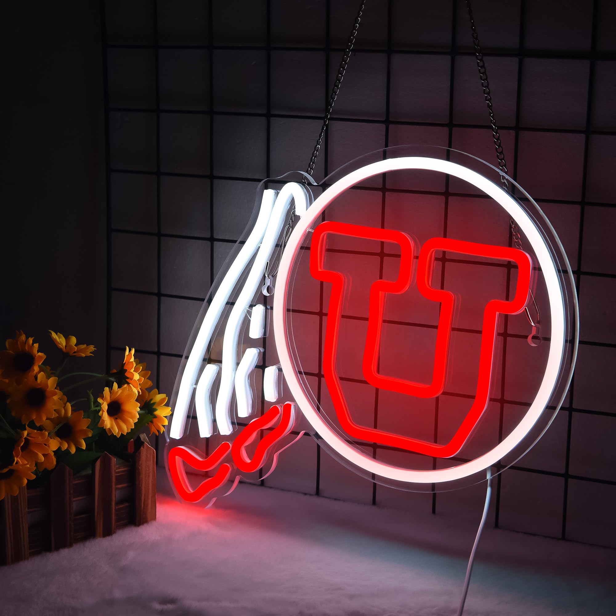 LALAON University Neon Sign LED Wall Decor for Football Team, 12.9x11.8in, Red and White Acrylic, Model ZKXD10001
