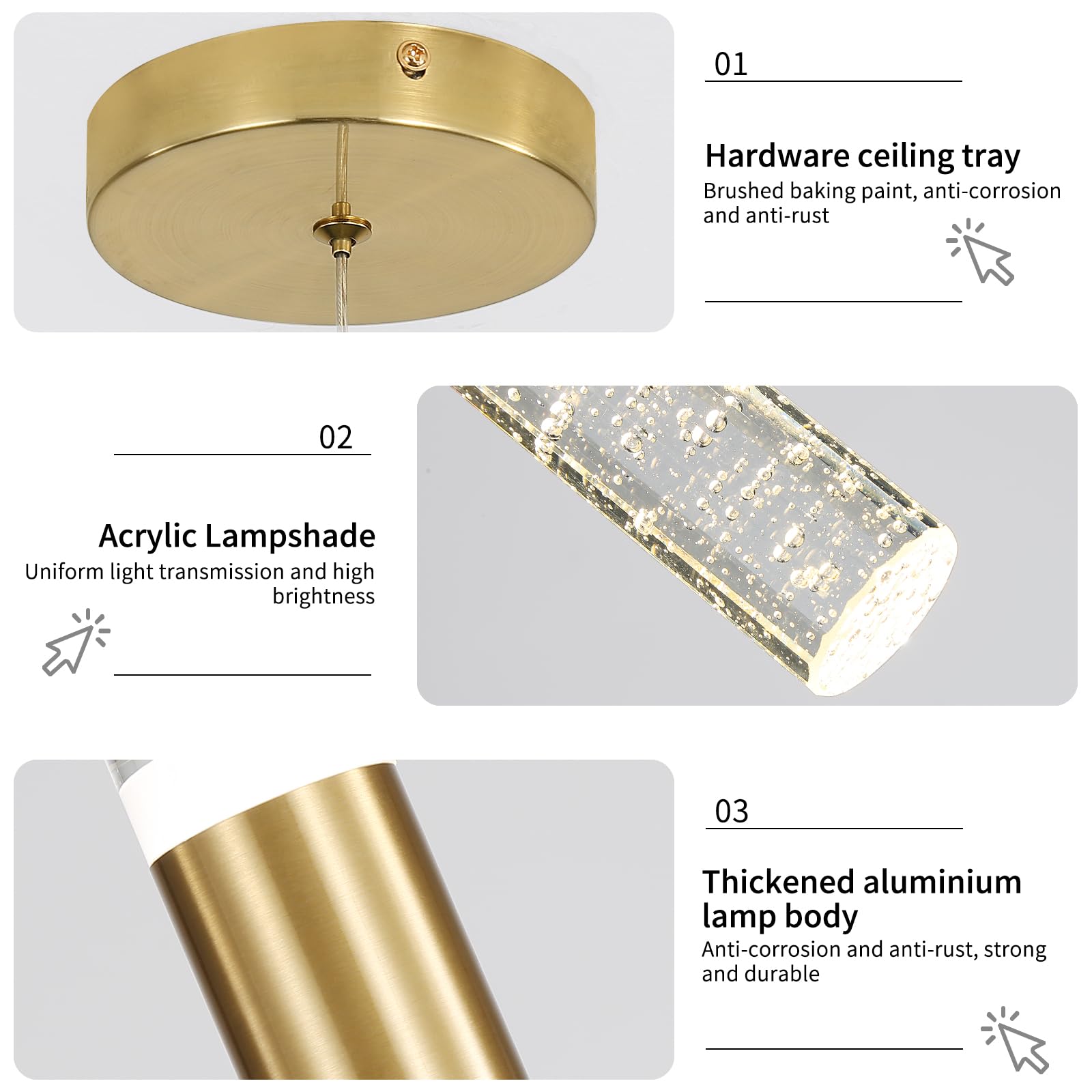 Modern Kitchen Island Pendant Lights  Gold Bubble Crystal Ceiling Hanging Light  3 Color 2700K/4500K/6500K  Mini Linear Led Chandelier Lighting For Dining Room  Bedroom  Bar  Hallway  Bedside