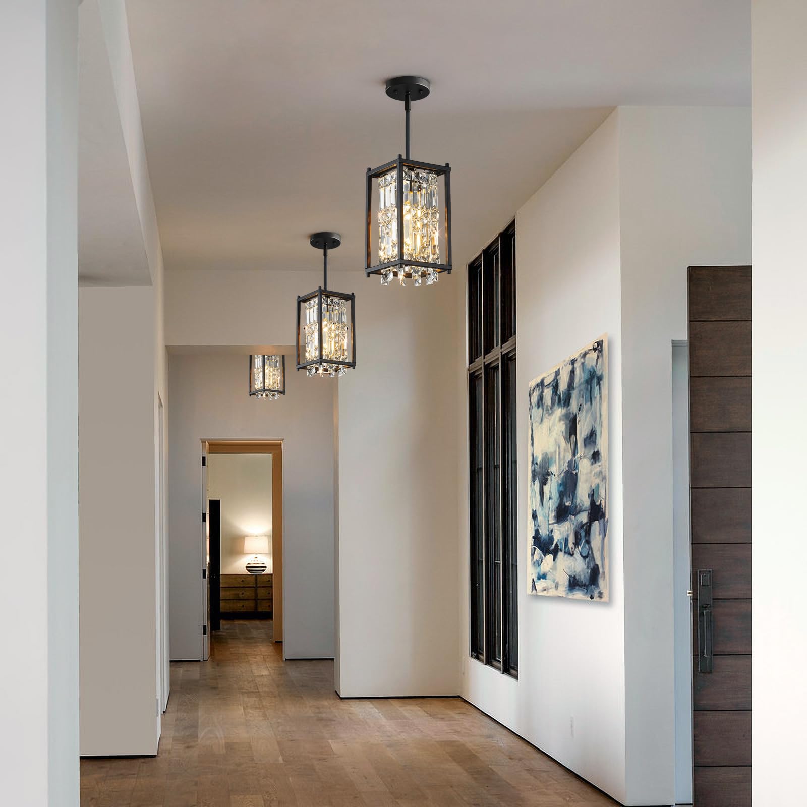 Lmqnine Kitchen Island Chandelier - Black Metal Pendant Light, Square 1-Light, Industrial Farmhouse Design For Dining Room And Hallway