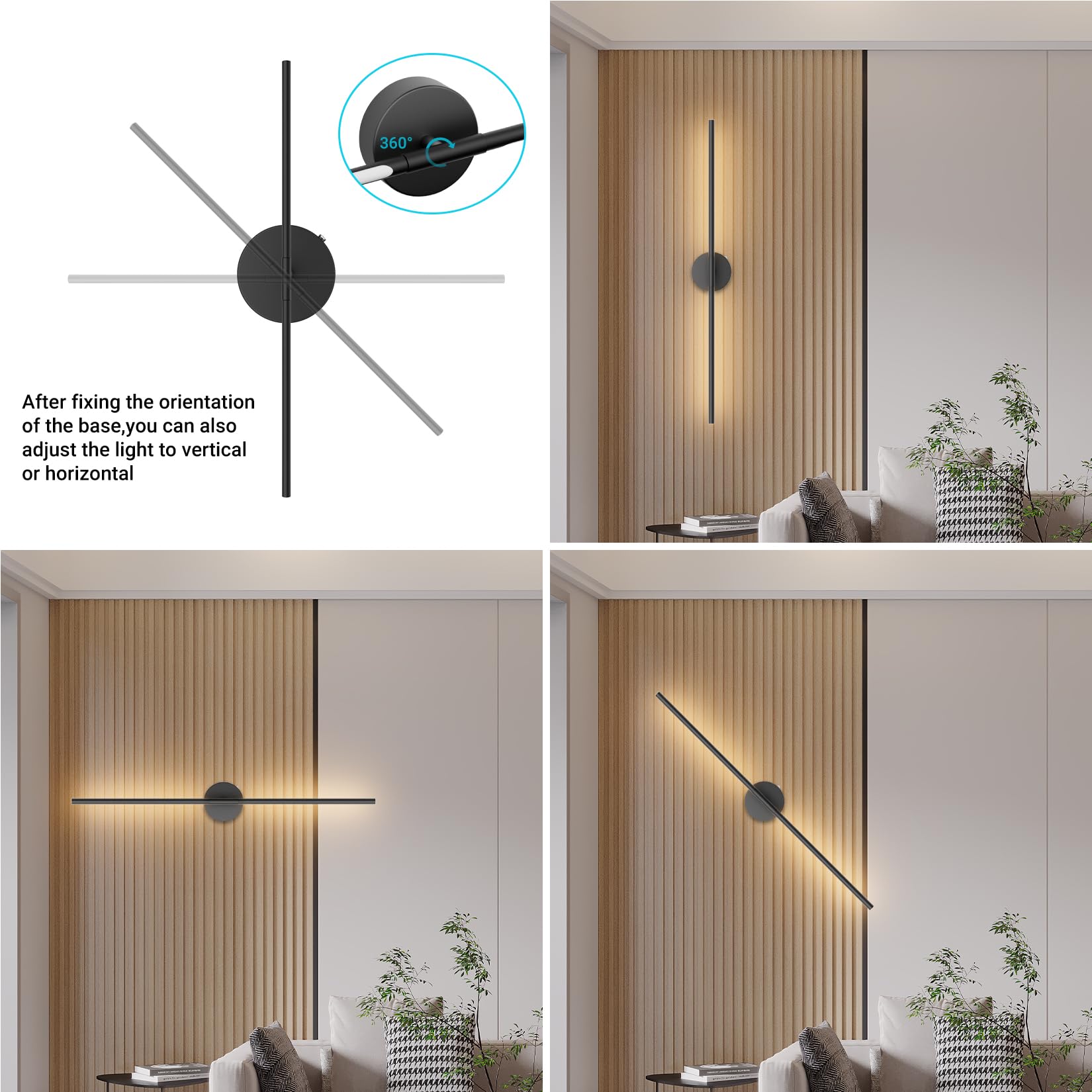 Tipace Battery Operated Wall Sconces Set of 2, Dimmable Remote Control, 32.7 Inch, 3000K-6000K, Black, Model GW9825