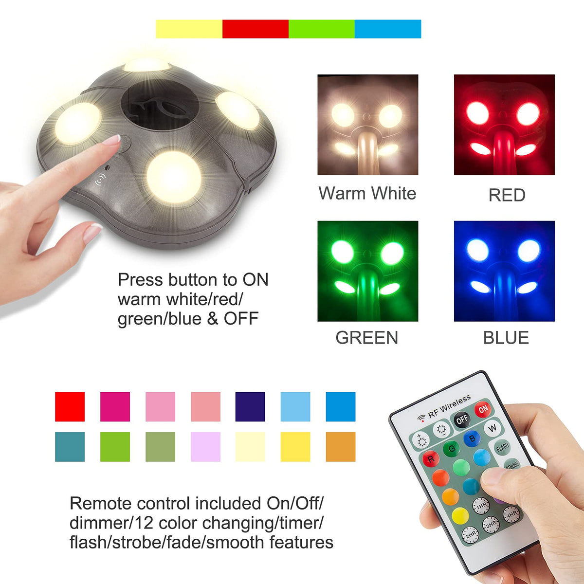 HONWELL Patio Umbrella Light, Wireless LED with Remote, 12 Color Changing, Brown, Model H1040IR-16C-1B