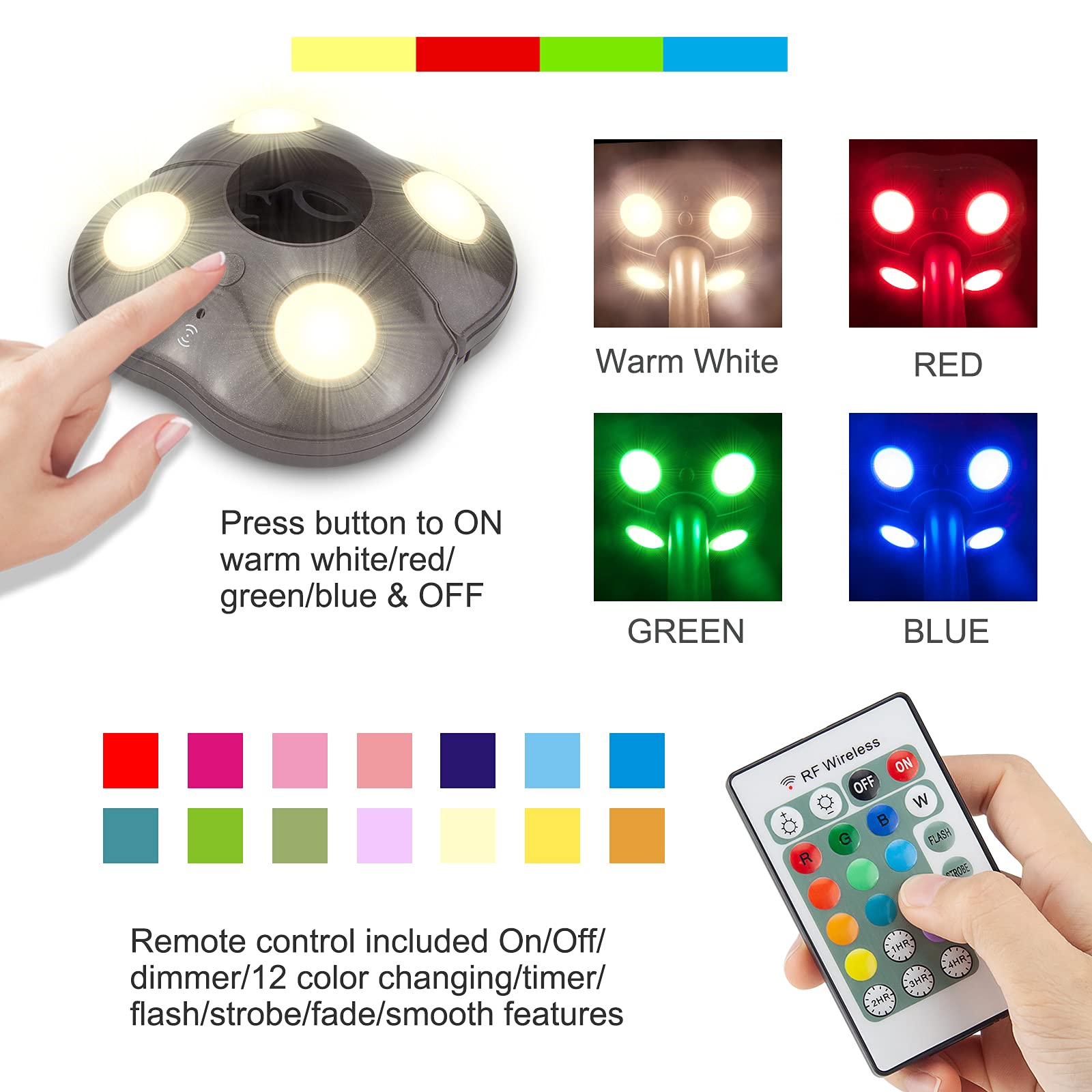 HONWELL Patio Umbrella Light, Wireless LED with Remote, 12 Color Changing, Brown, Model H1040IR-16C-1B